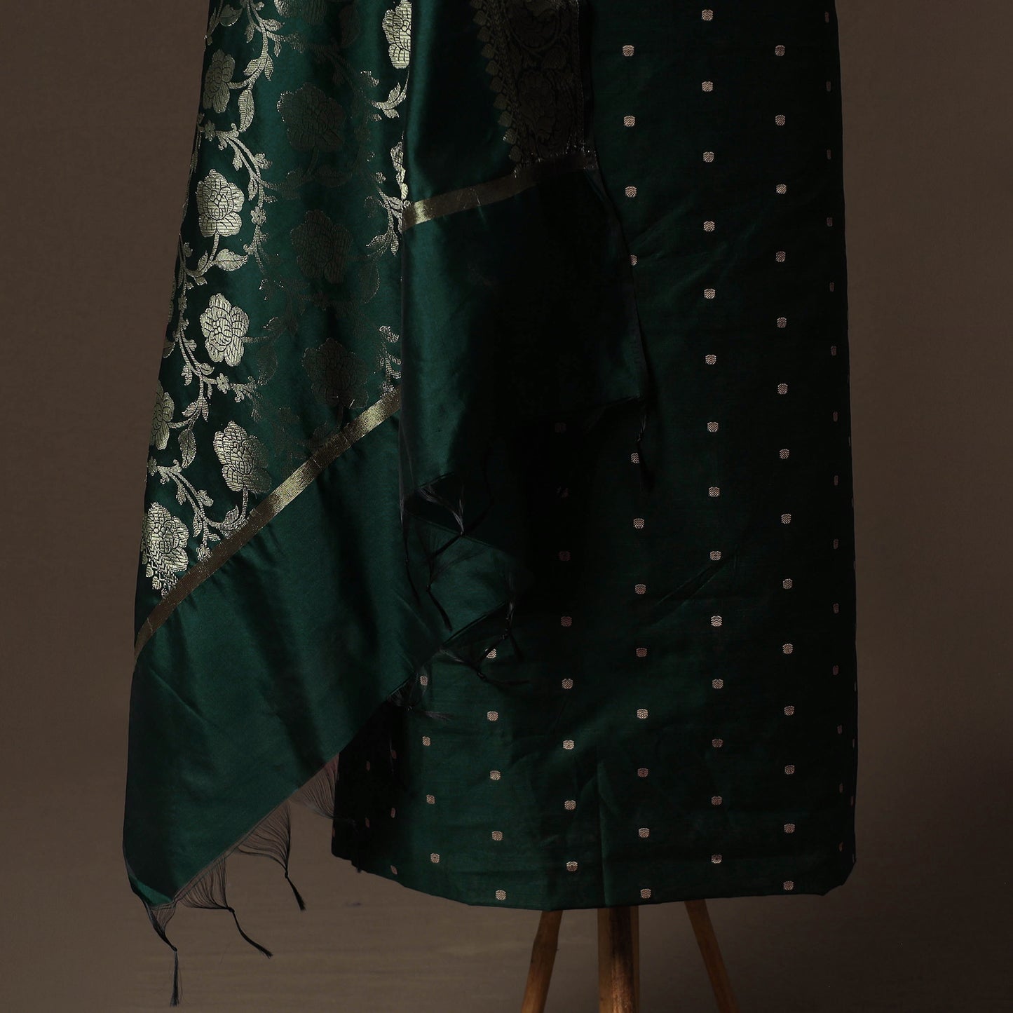 Spun Dupion Viscose Silk Buti 2pc Unstitched Dress Material Kurta Set with Earrings 52