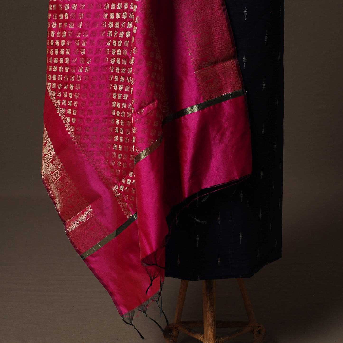 Spun Dupion Viscose Silk Buti 2pc Unstitched Dress Material Kurta Set with Earrings 49