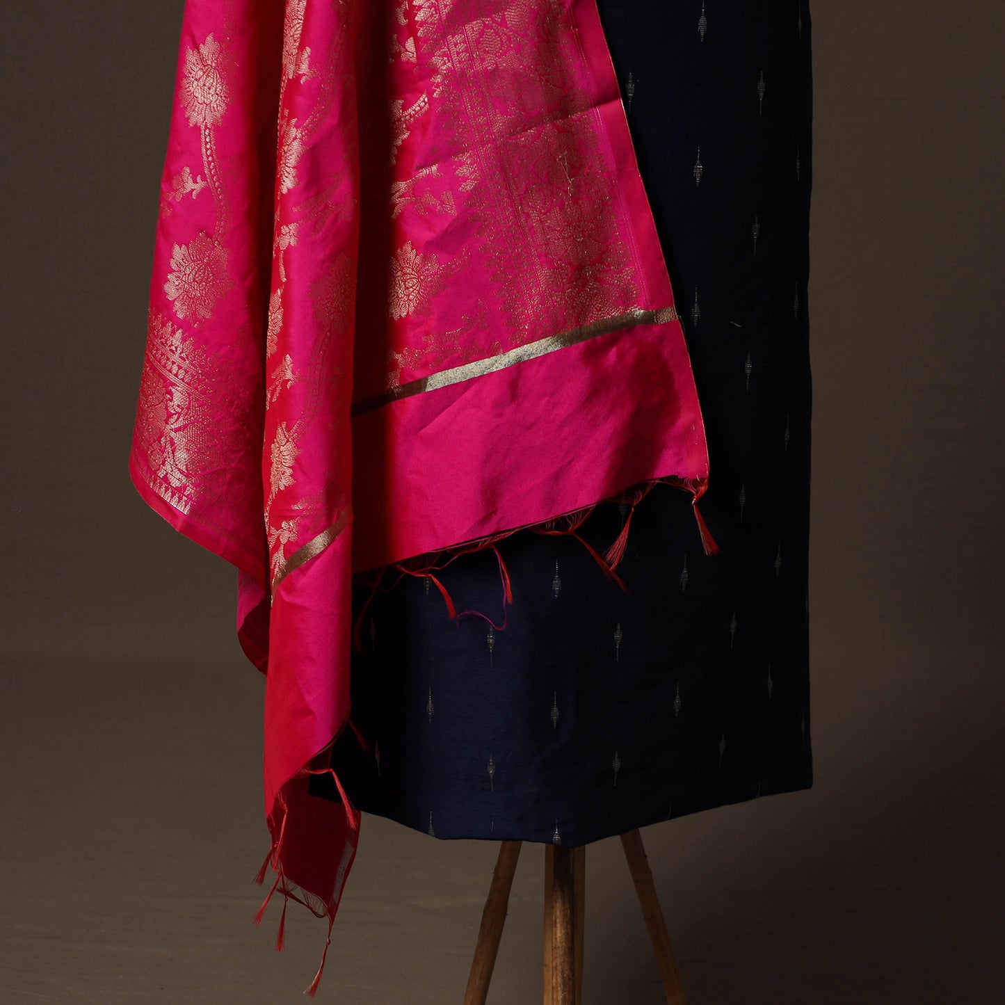 Spun Dupion Viscose Silk Buti 2pc Unstitched Dress Material Kurta Set with Earrings 48