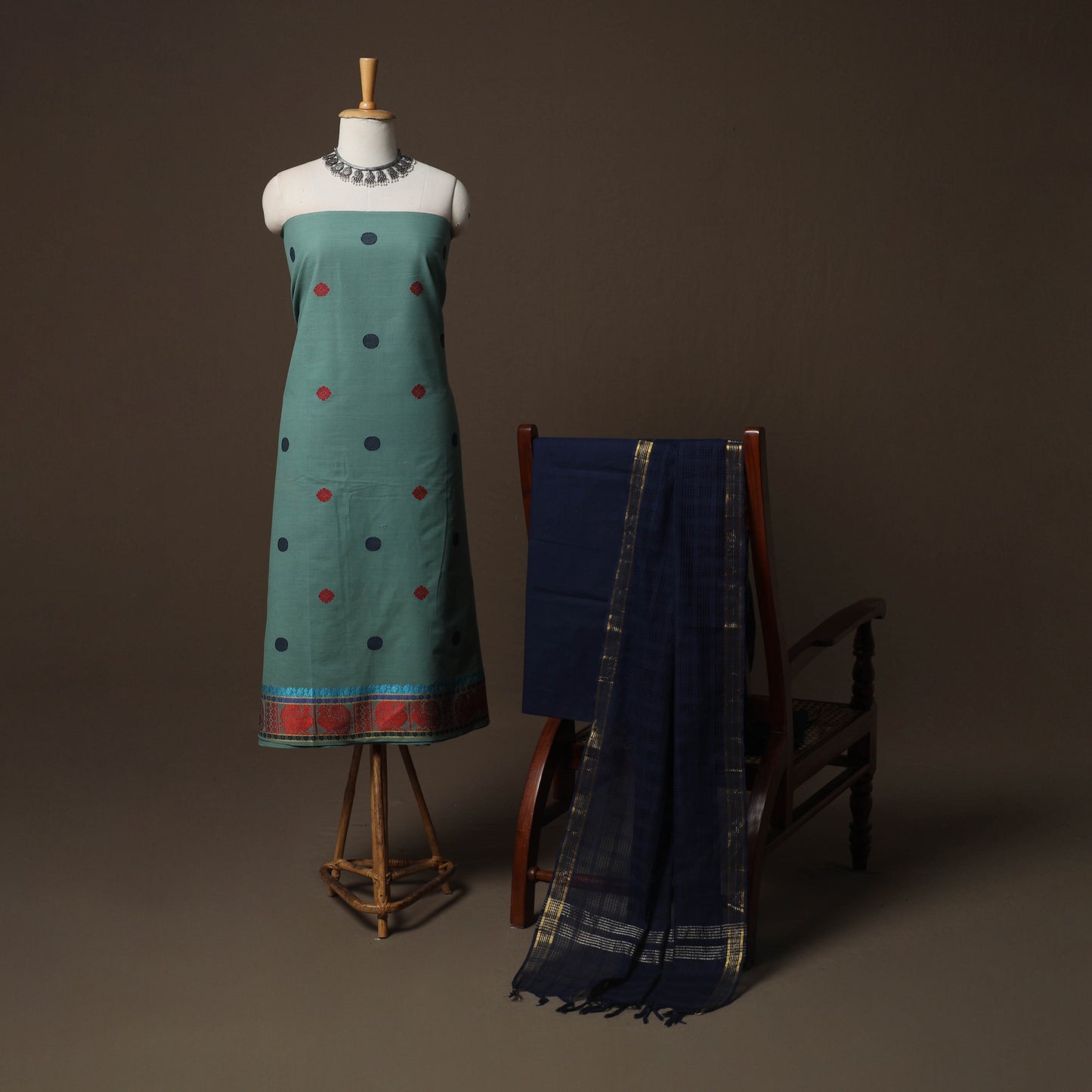 Jacquard Woven Pure Cotton 3pc Unstitched Dress Material Suit Set 02