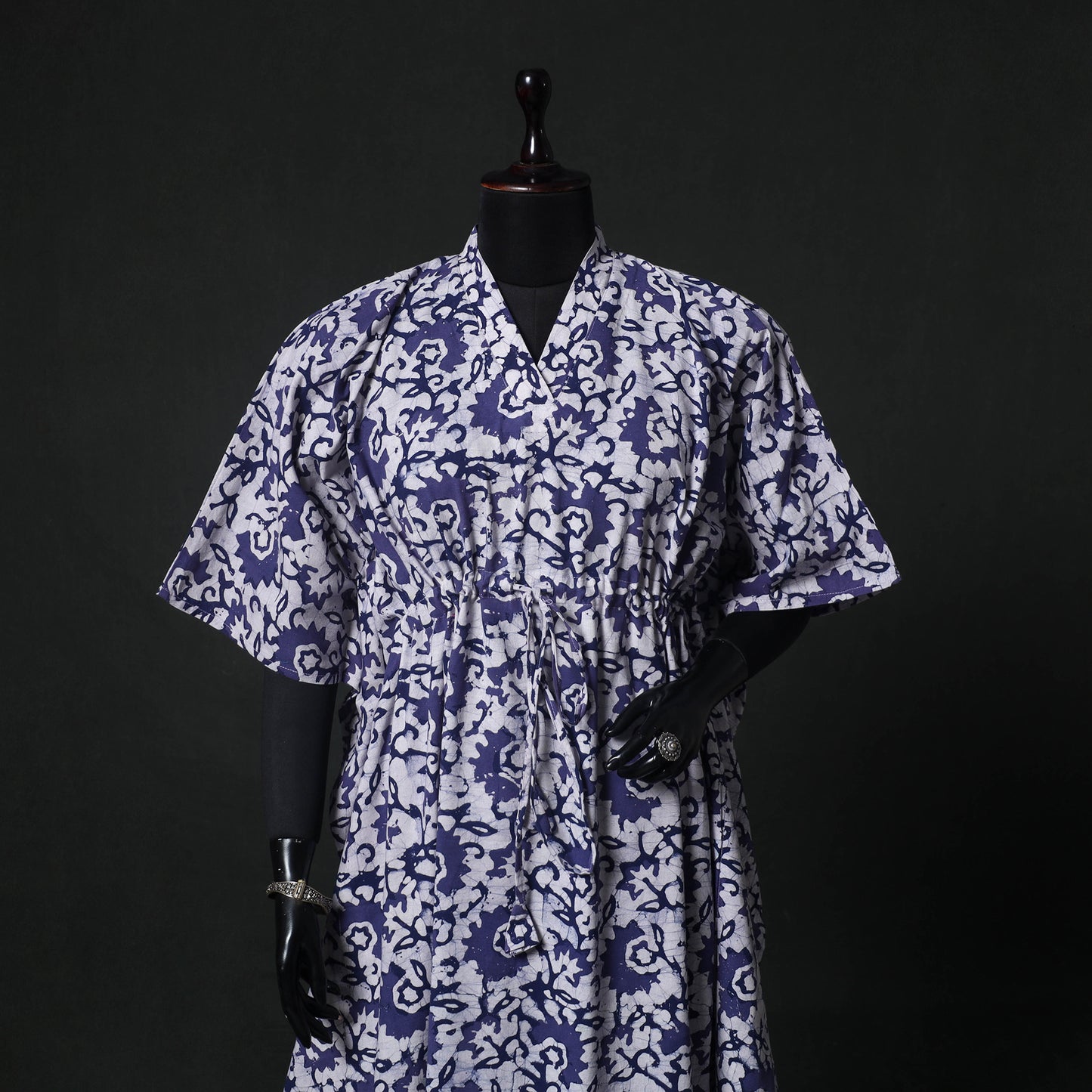 Blue - Hand Block Batik Print Cotton Kaftan (Long) 23
