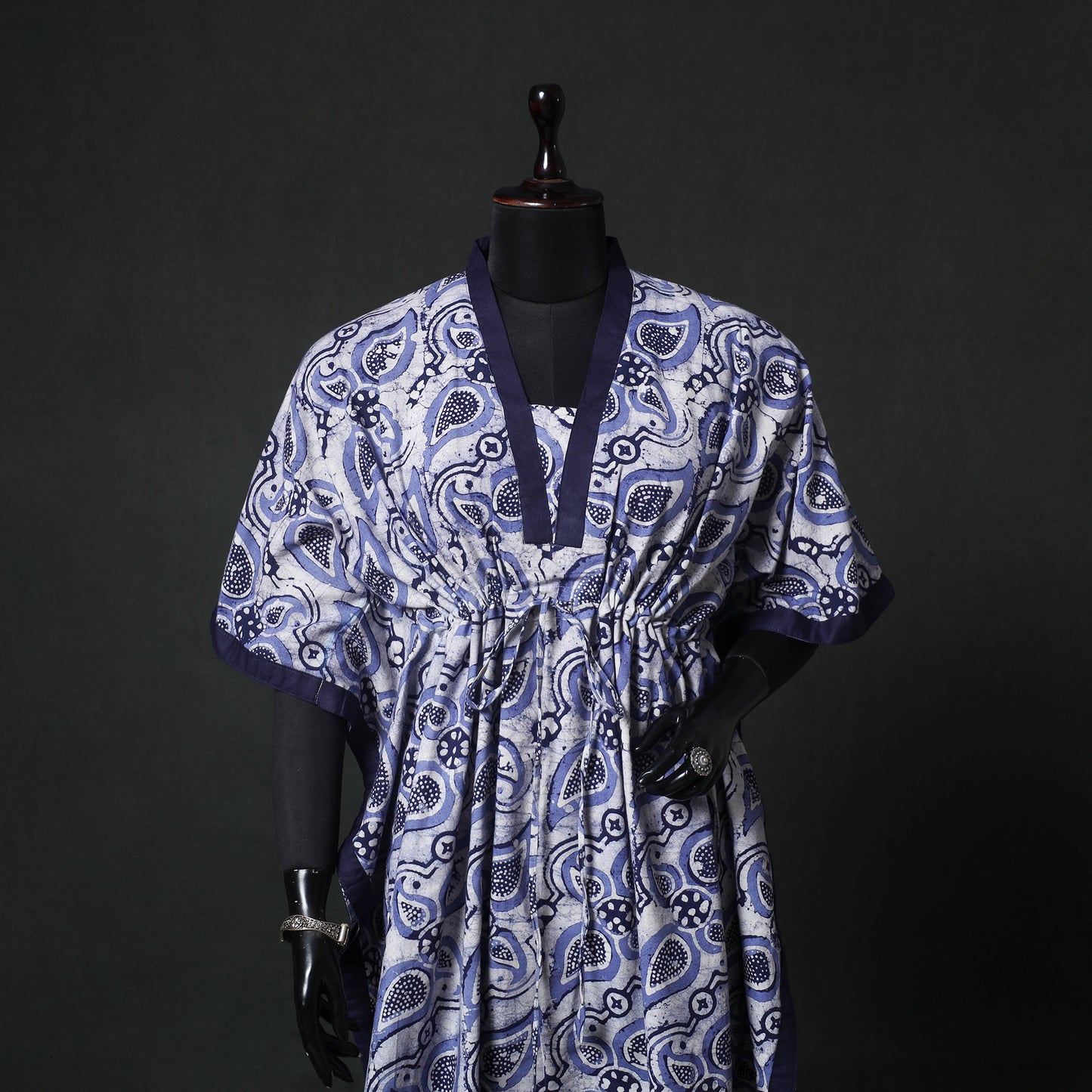 Blue - Hand Block Batik Print Cotton Kaftan (Long) 24