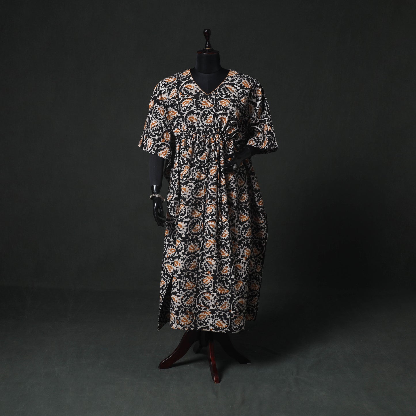 Black - Hand Block Batik Print Cotton Kaftan (Long) 27