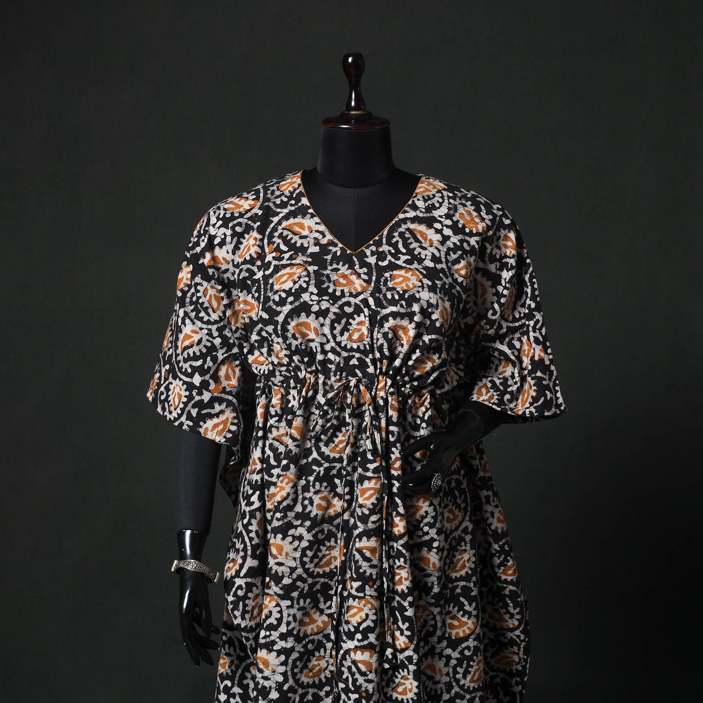 Black - Hand Block Batik Print Cotton Kaftan (Long) 27