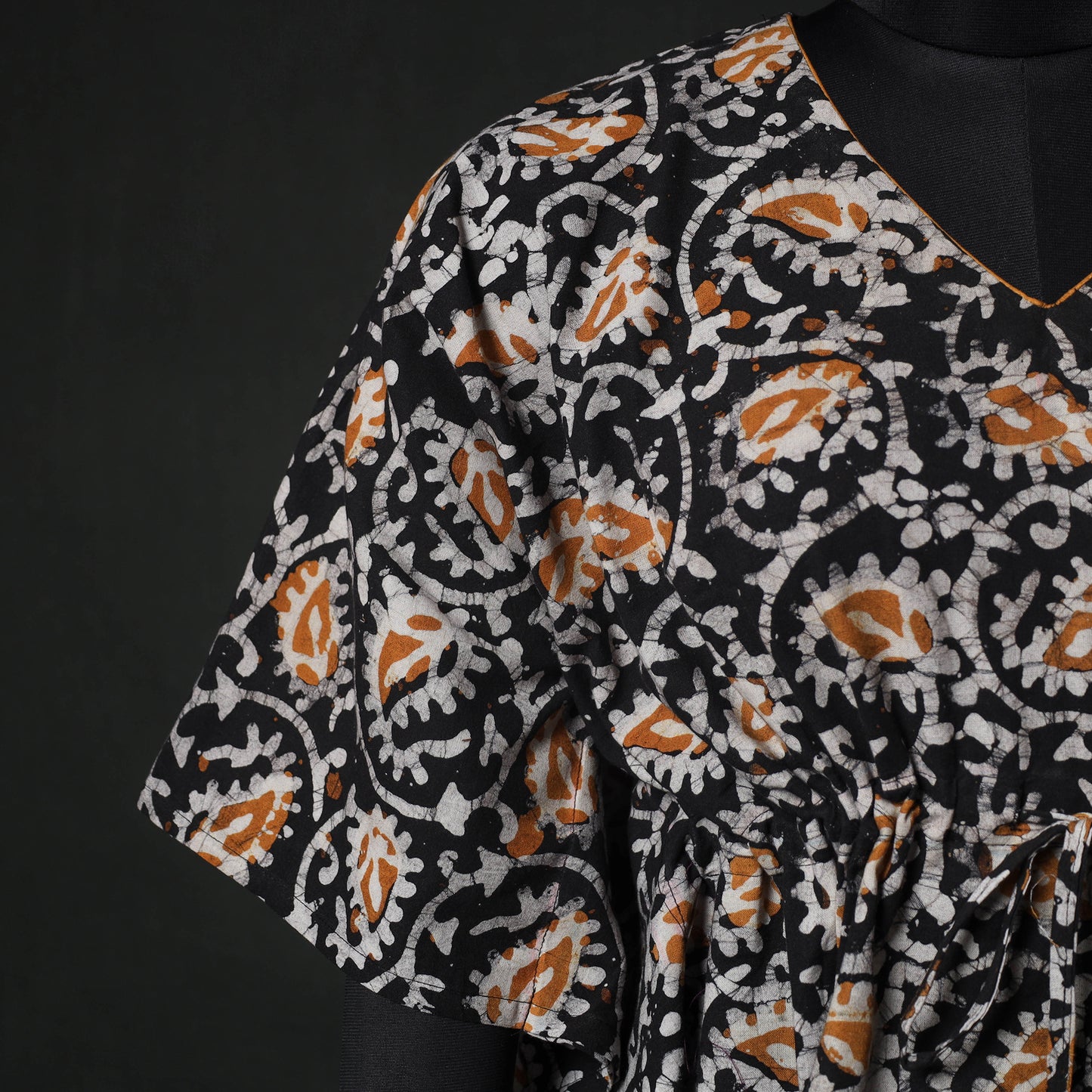 Black - Hand Block Batik Print Cotton Kaftan (Long) 27