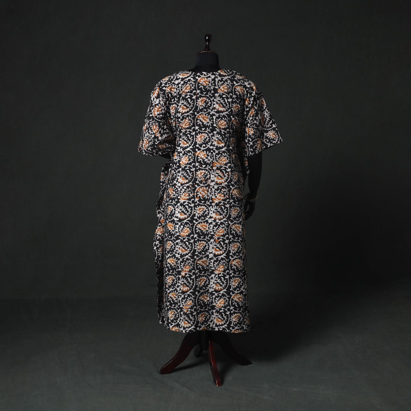 Black - Hand Block Batik Print Cotton Kaftan (Long) 27
