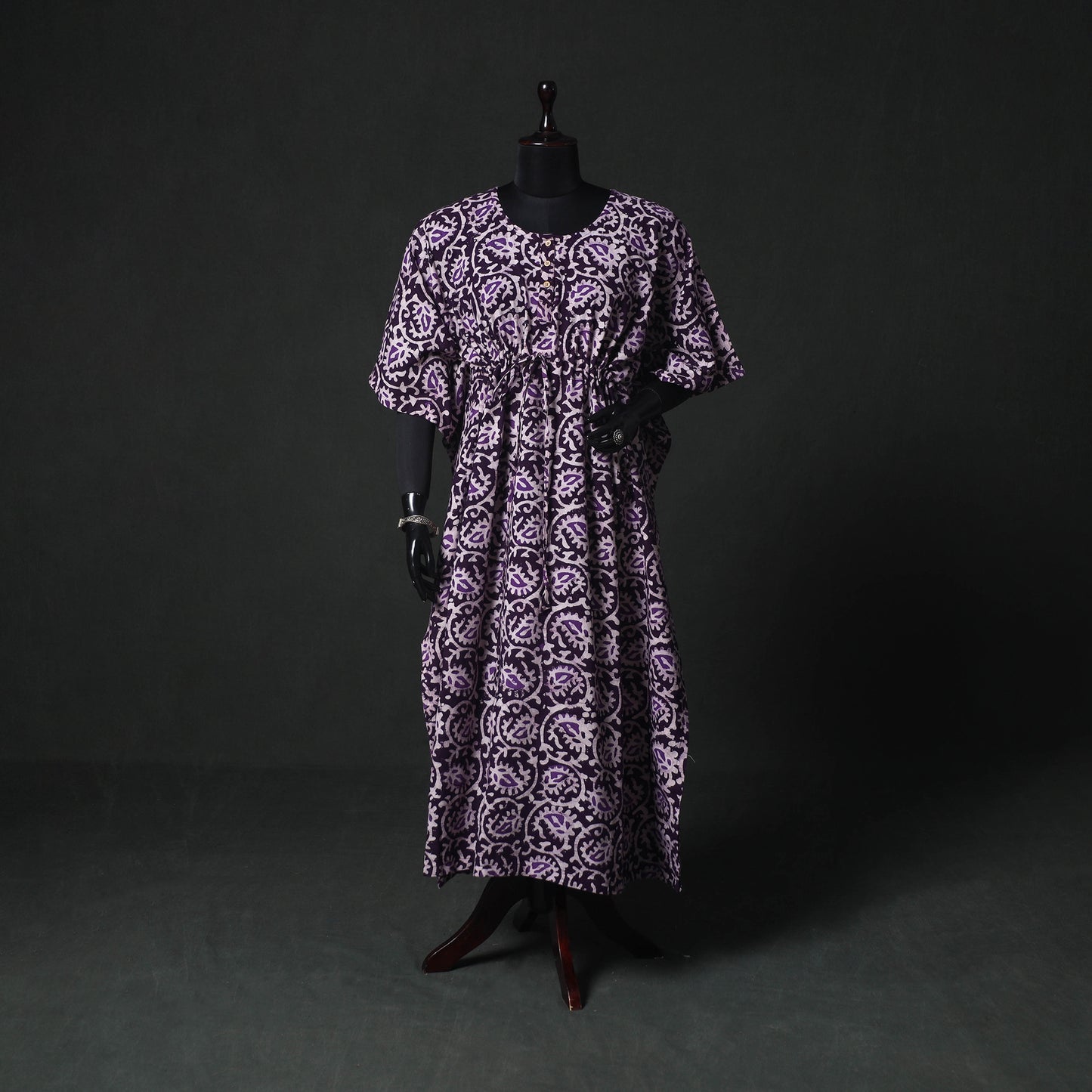Purple - Hand Block Batik Print Cotton Kaftan (Long) 28