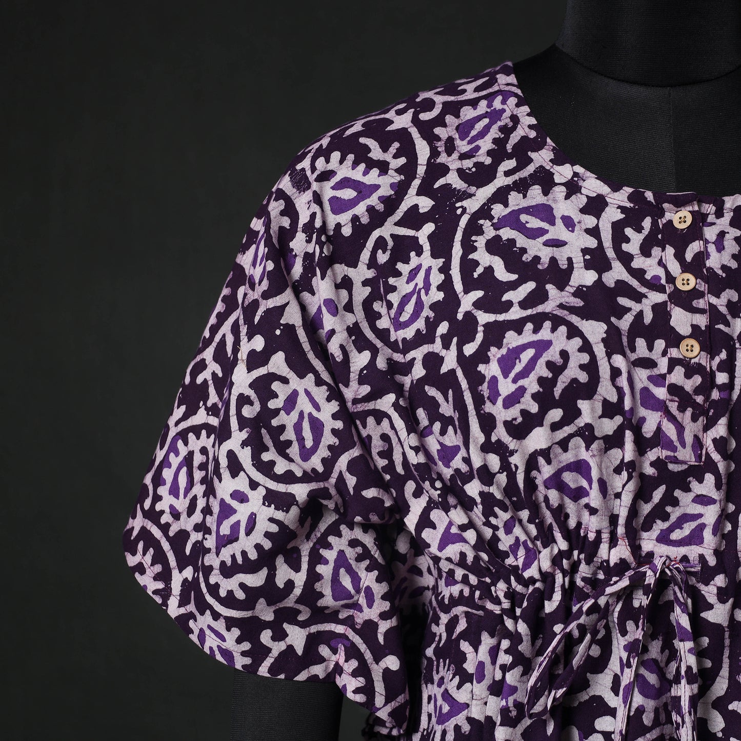 Purple - Hand Block Batik Print Cotton Kaftan (Long) 28