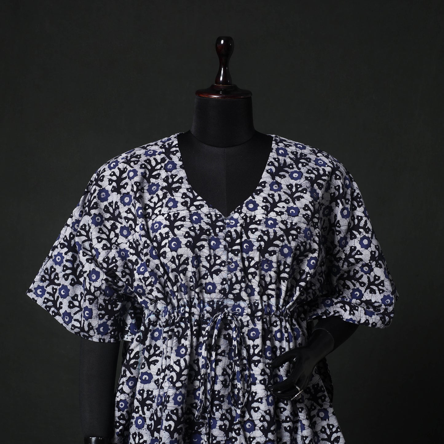 Blue - Hand Block Batik Print Cotton Kaftan (Short) 30