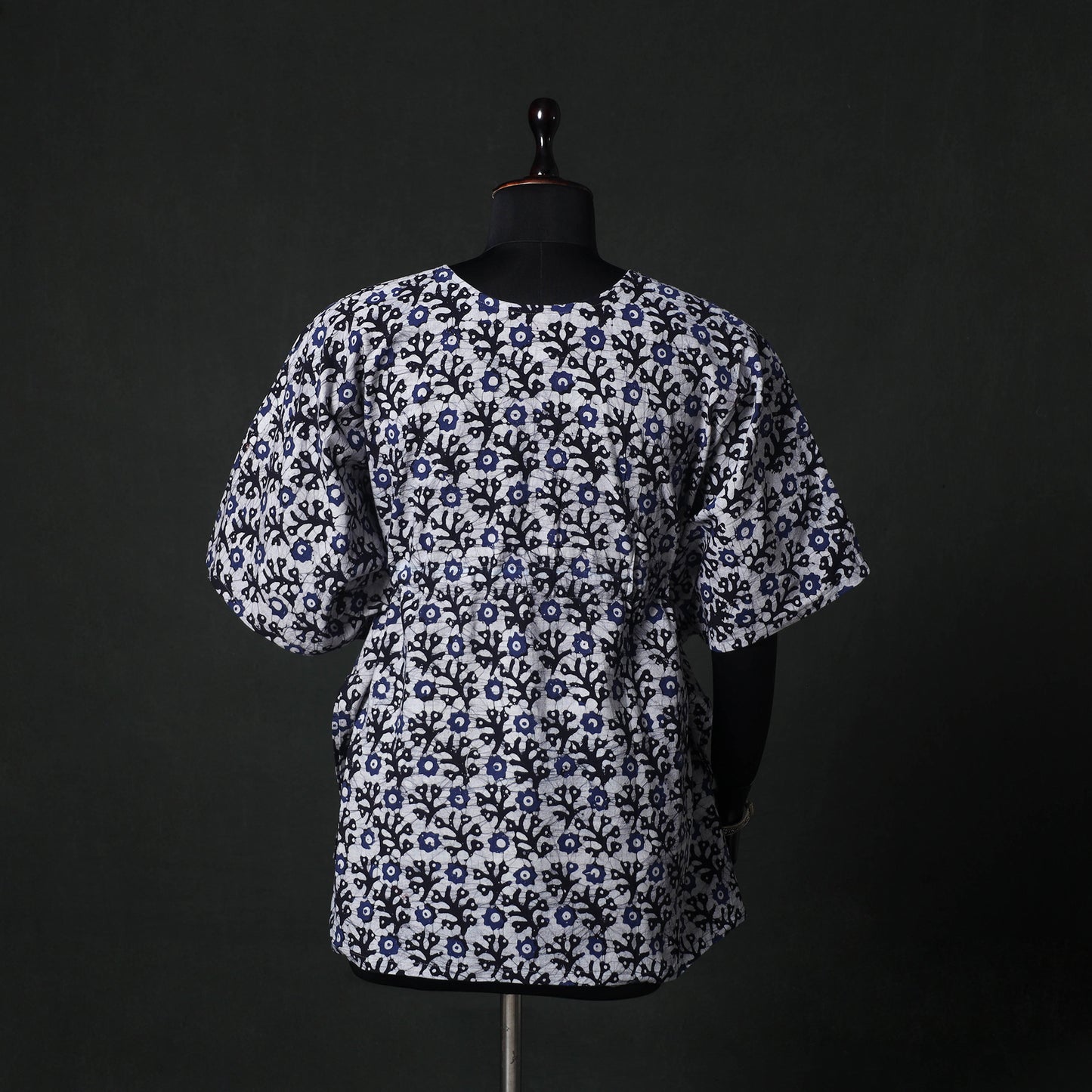 Blue - Hand Block Batik Print Cotton Kaftan (Short) 30