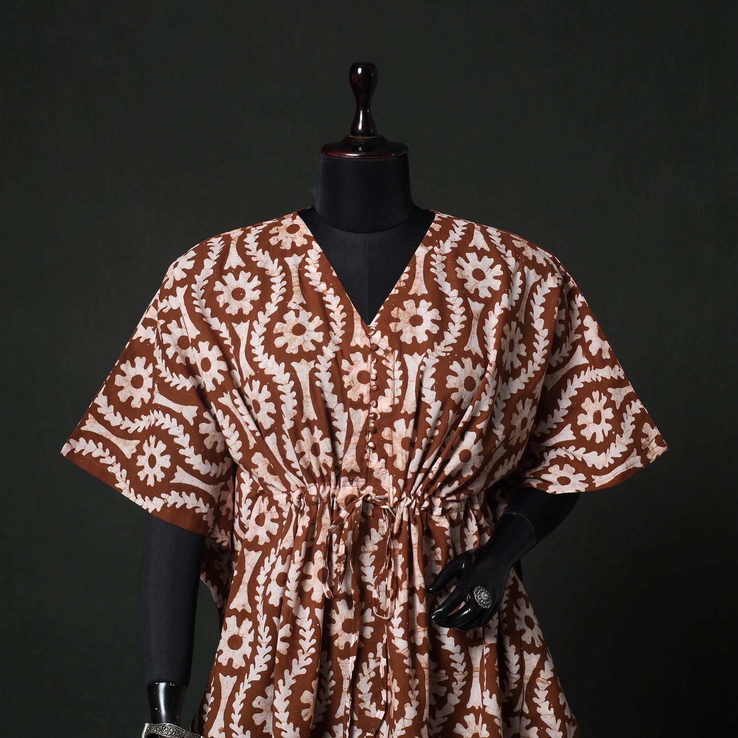Brown - Hand Block Batik Print Cotton Kaftan (Short) 34