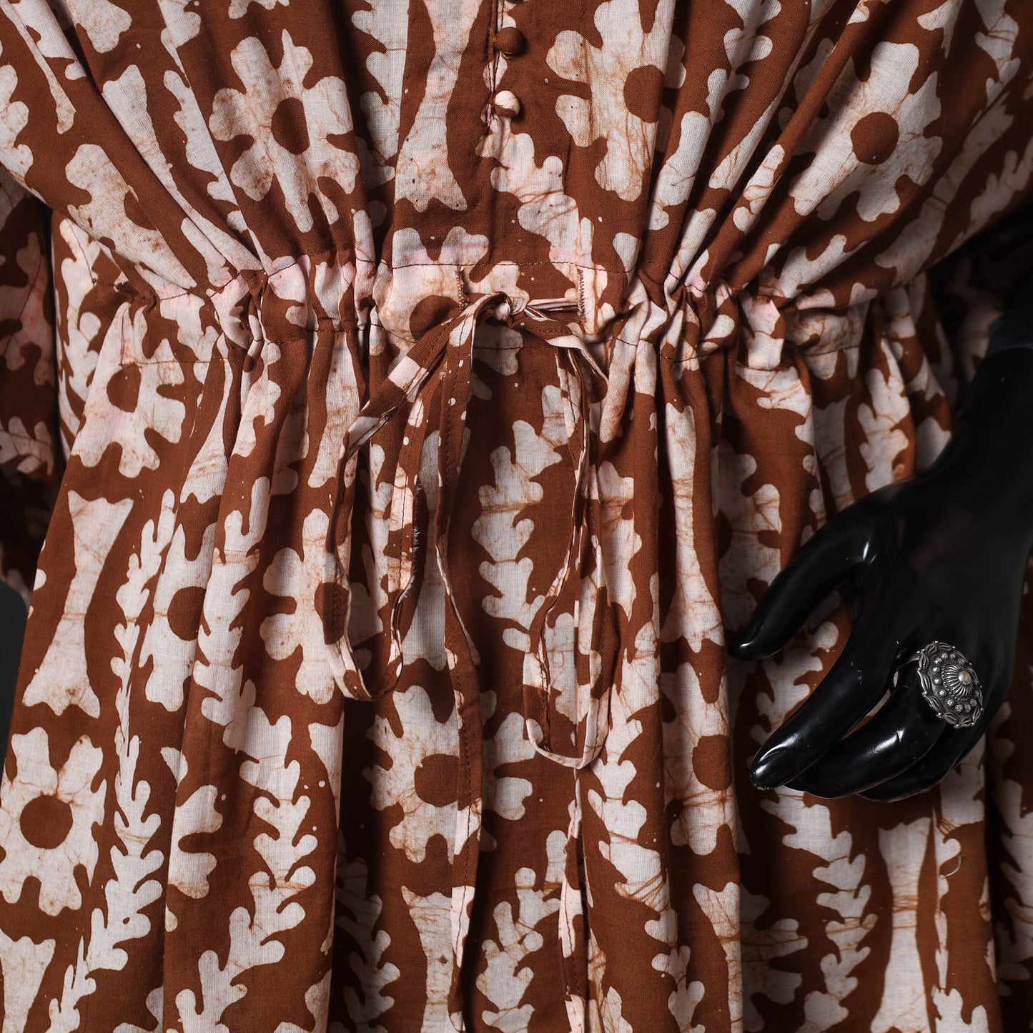 Brown - Hand Block Batik Print Cotton Kaftan (Short) 34