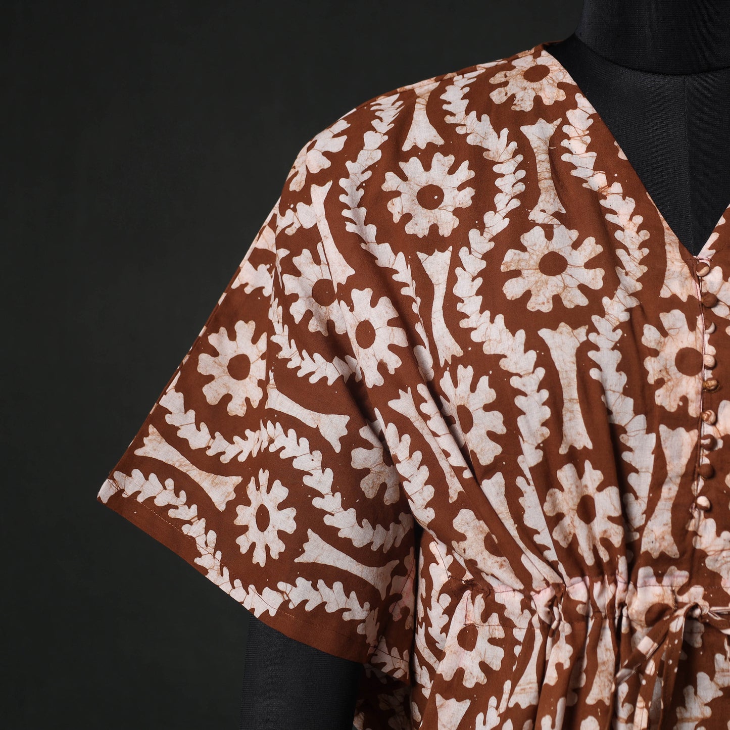 Brown - Hand Block Batik Print Cotton Kaftan (Short) 34