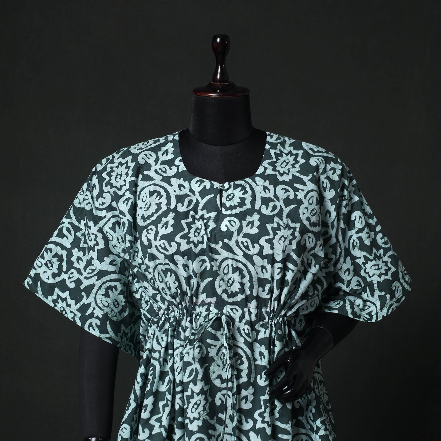 Green - Hand Block Batik Print Cotton Kaftan (Short) 33