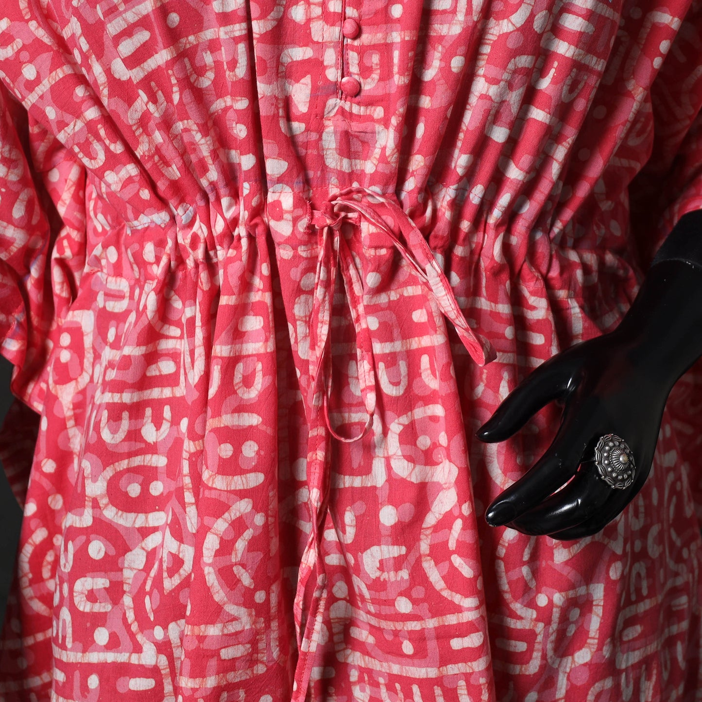 Pink - Hand Block Batik Print Cotton Kaftan (Short) 32