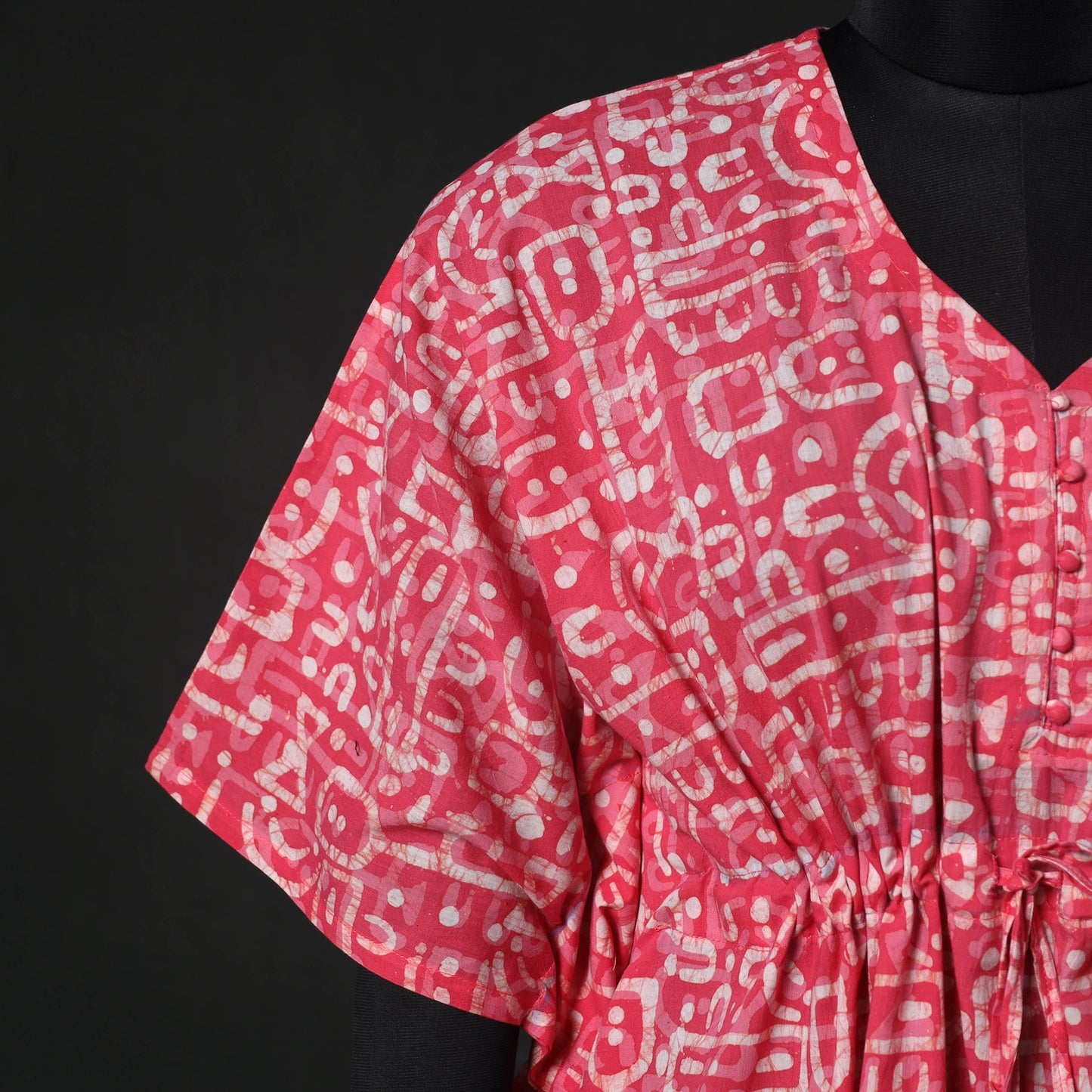 Pink - Hand Block Batik Print Cotton Kaftan (Short) 32
