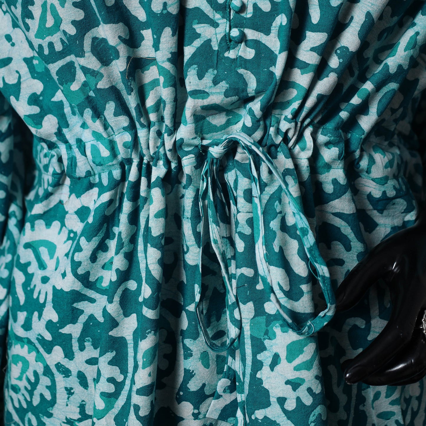Green - Hand Block Batik Print Cotton Kaftan (Short) 31