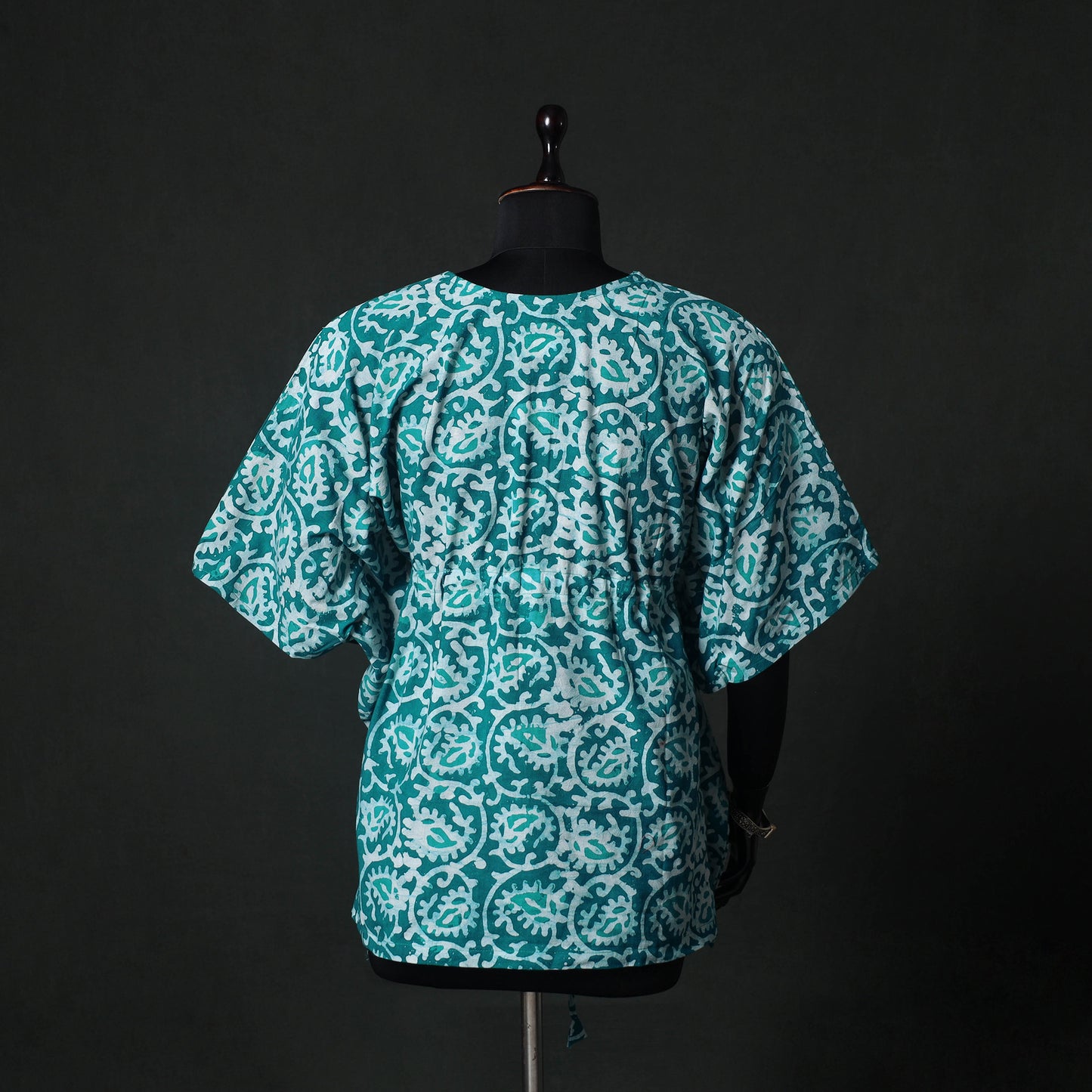 Green - Hand Block Batik Print Cotton Kaftan (Short) 31