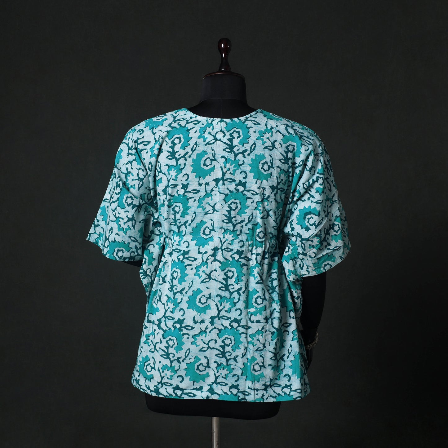 Green - Hand Block Batik Print Cotton Kaftan (Short) 40