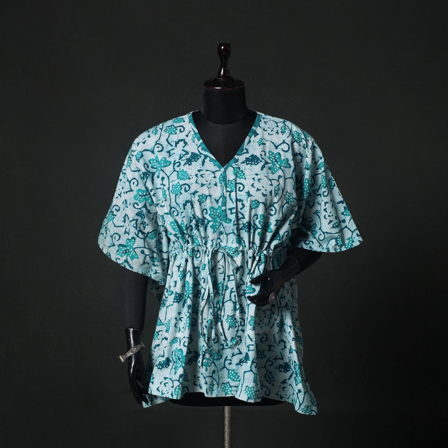 Green - Hand Block Batik Print Cotton Kaftan (Short) 41