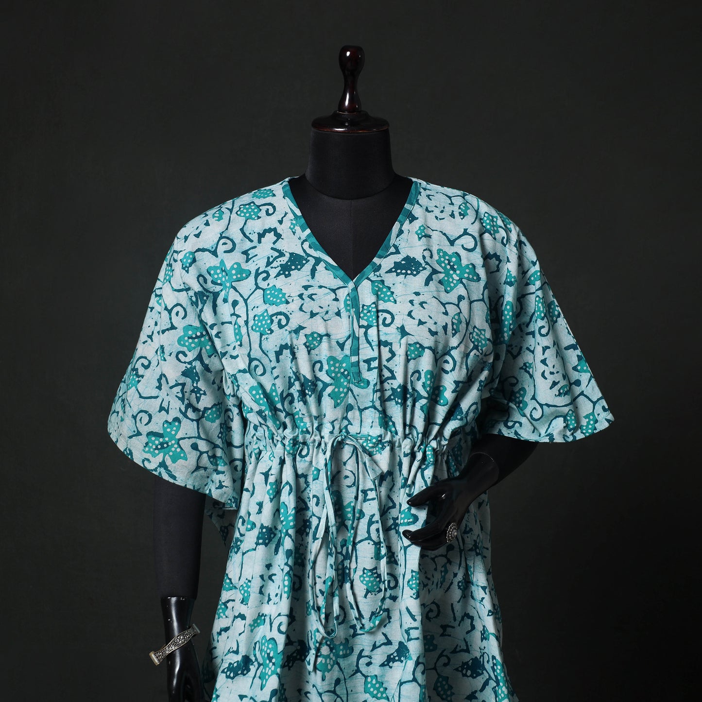 Green - Hand Block Batik Print Cotton Kaftan (Short) 41