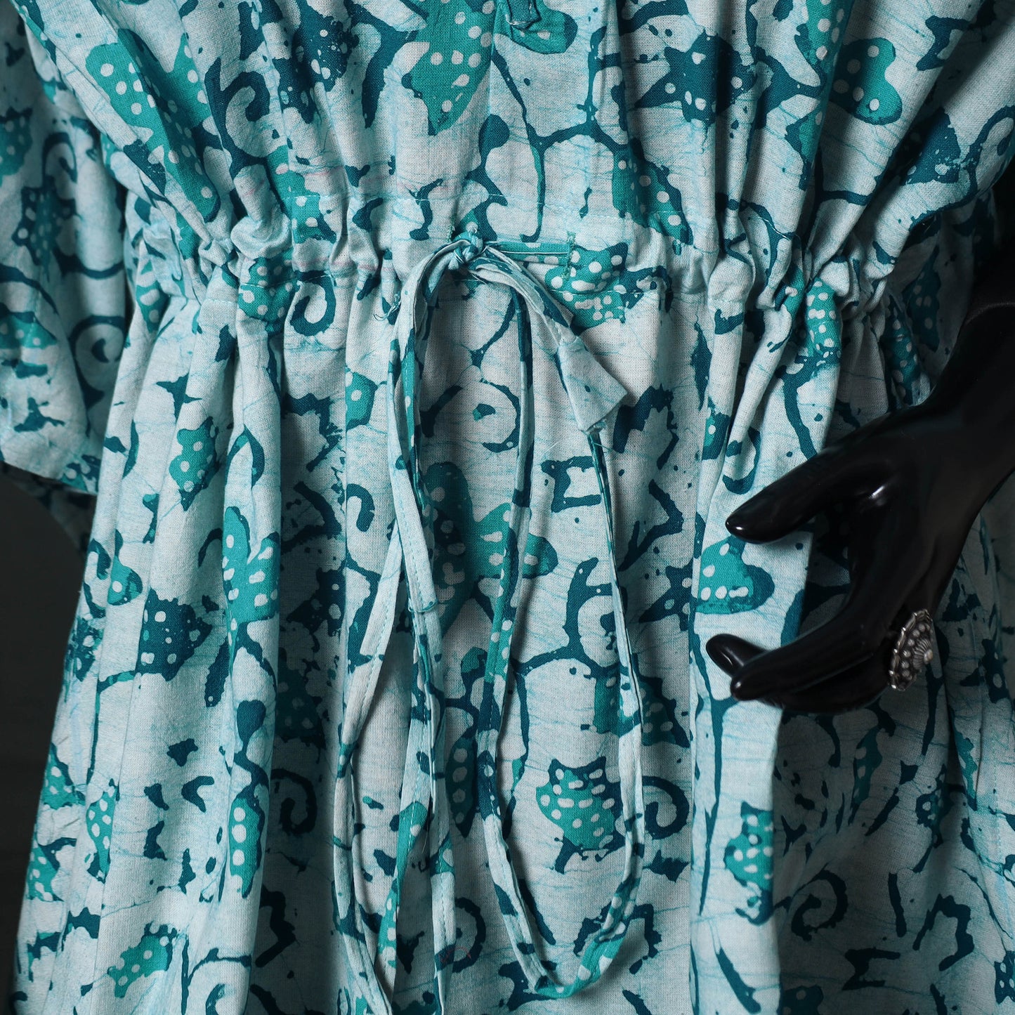 Green - Hand Block Batik Print Cotton Kaftan (Short) 41