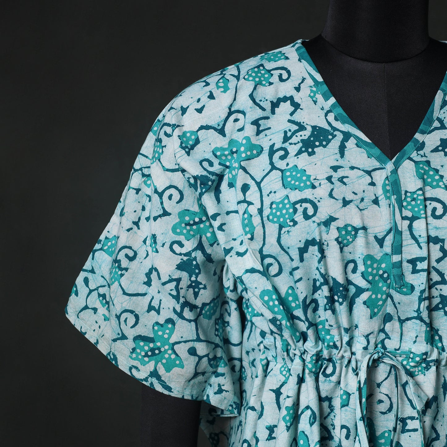 Green - Hand Block Batik Print Cotton Kaftan (Short) 41