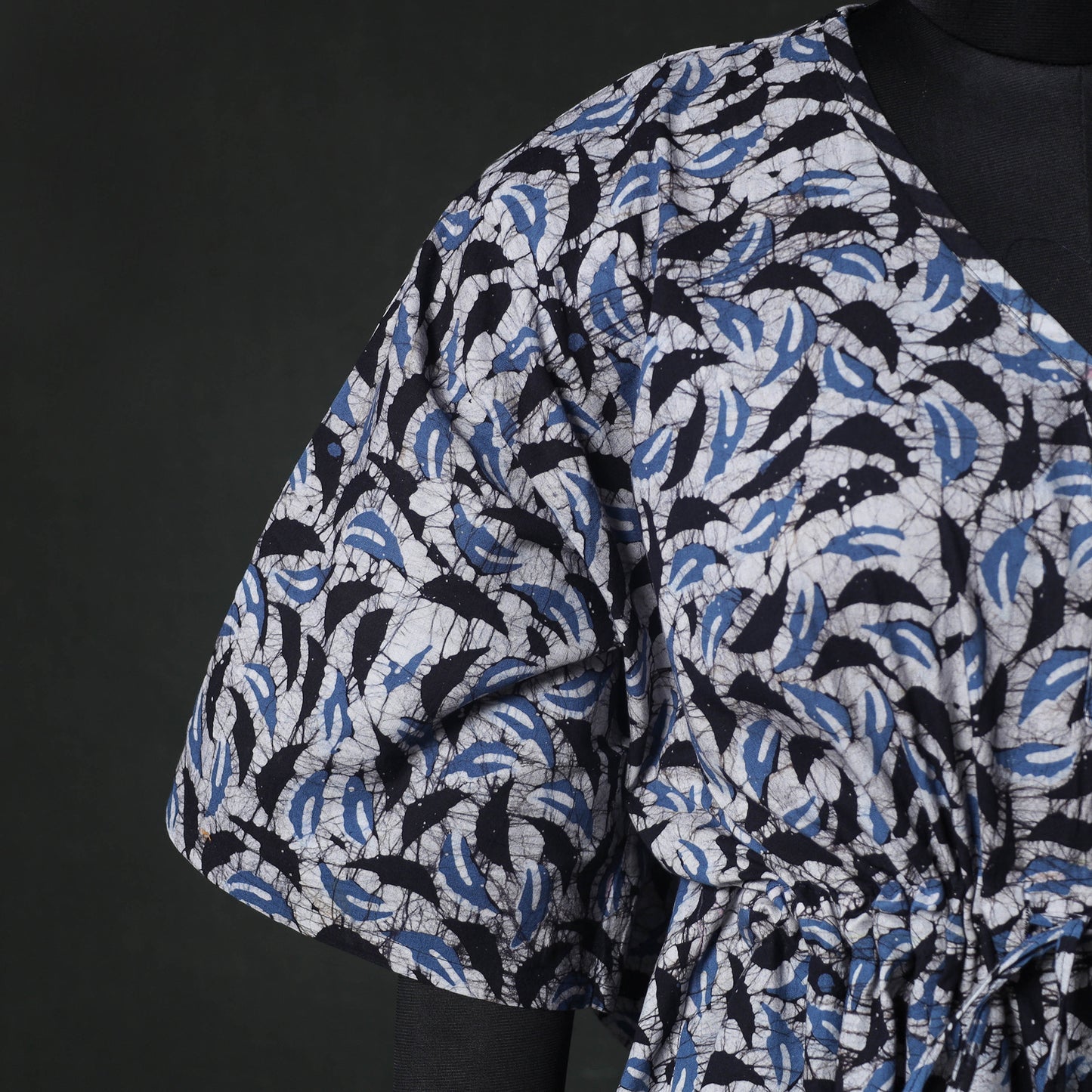Blue - Hand Block Batik Print Cotton Kaftan (Short) 42