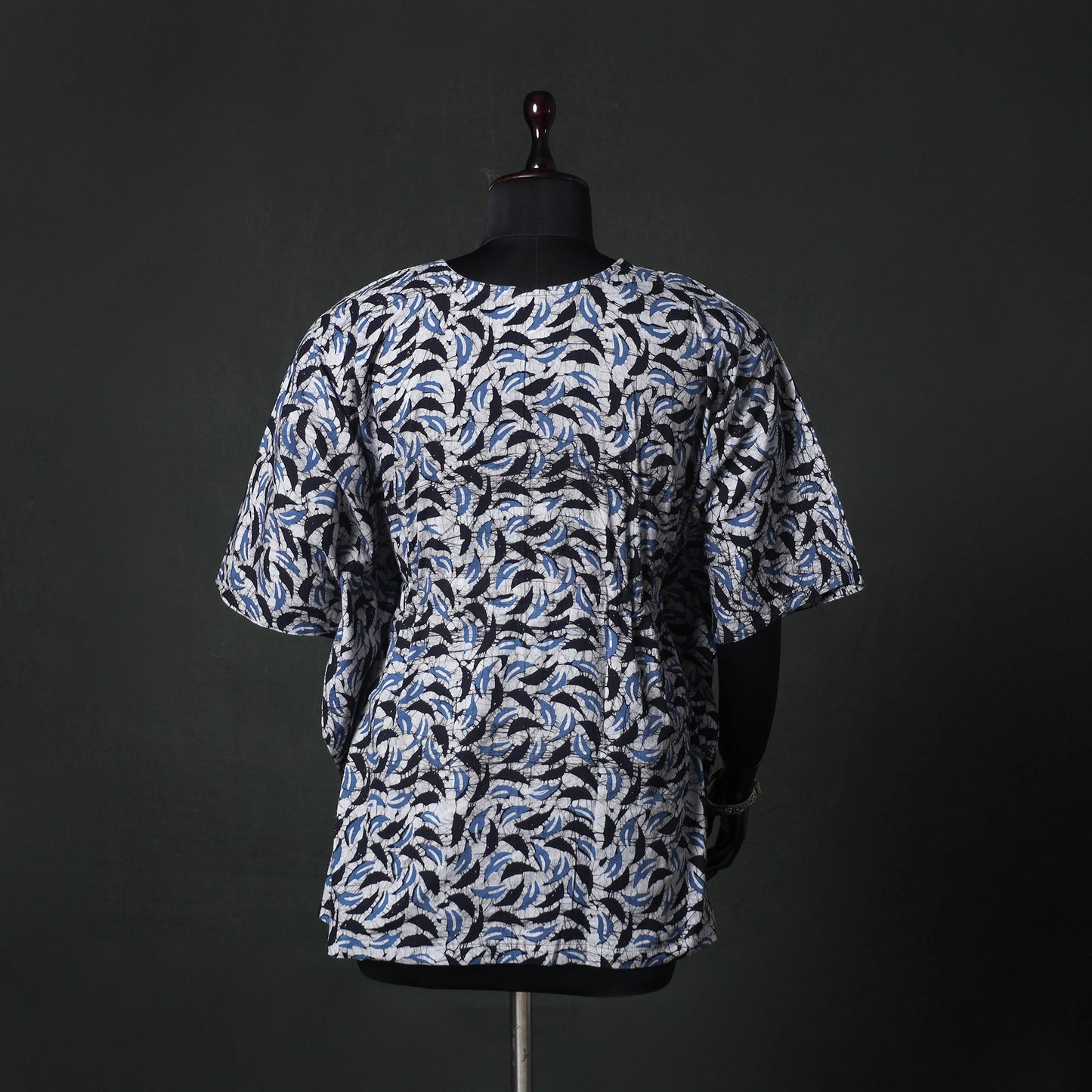 Blue - Hand Block Batik Print Cotton Kaftan (Short) 42