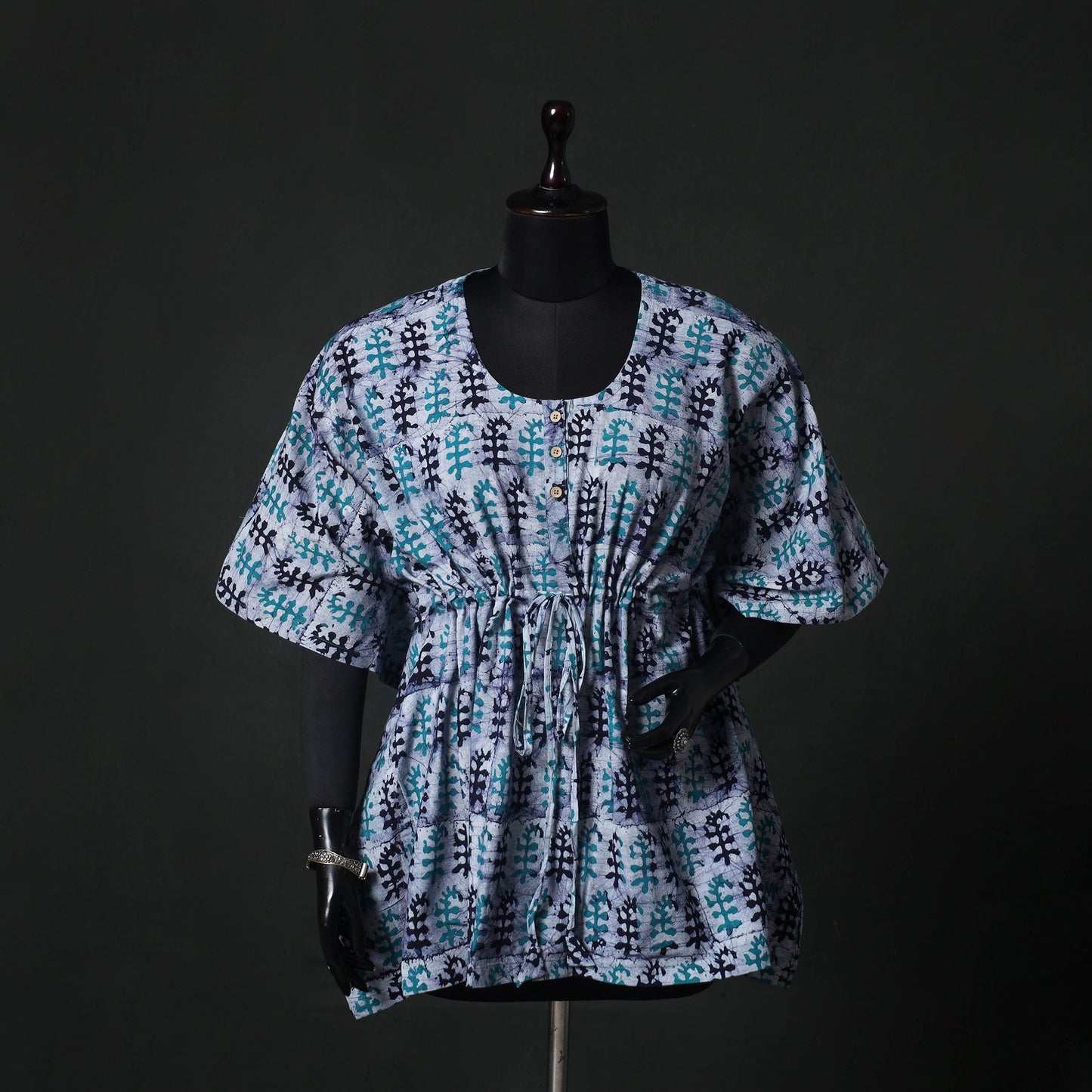 Blue - Hand Block Batik Print Cotton Kaftan (Short) 43