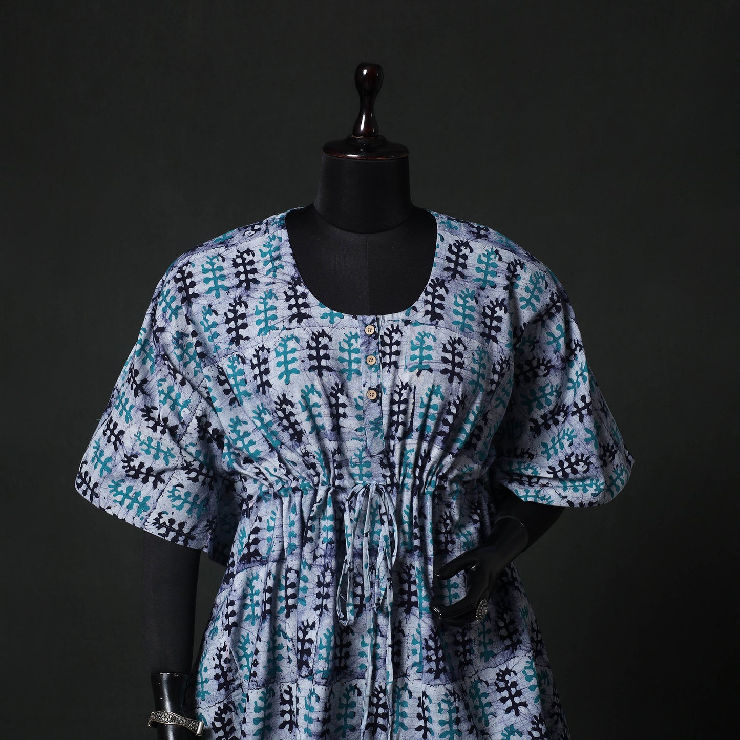 Blue - Hand Block Batik Print Cotton Kaftan (Short) 43