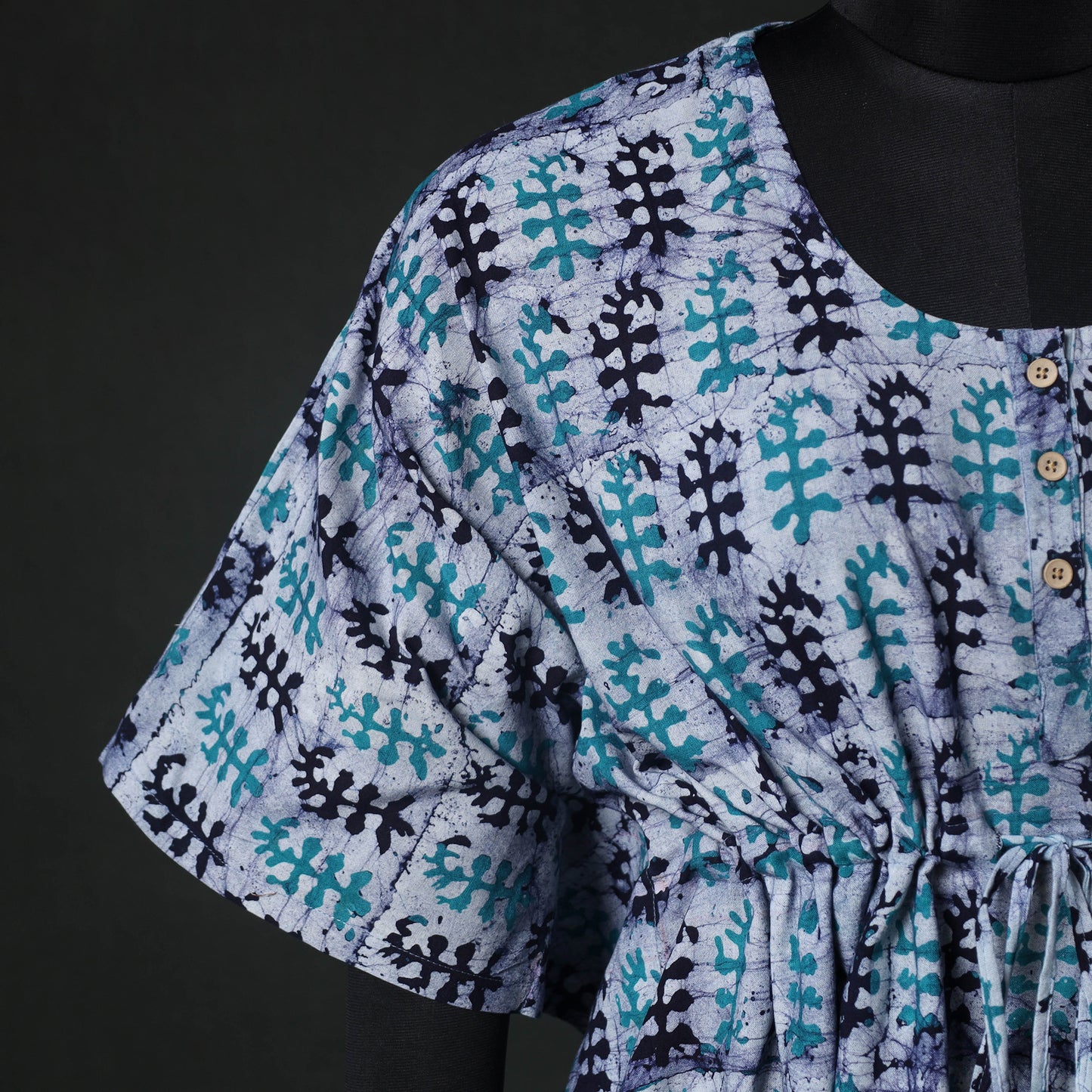 Blue - Hand Block Batik Print Cotton Kaftan (Short) 43