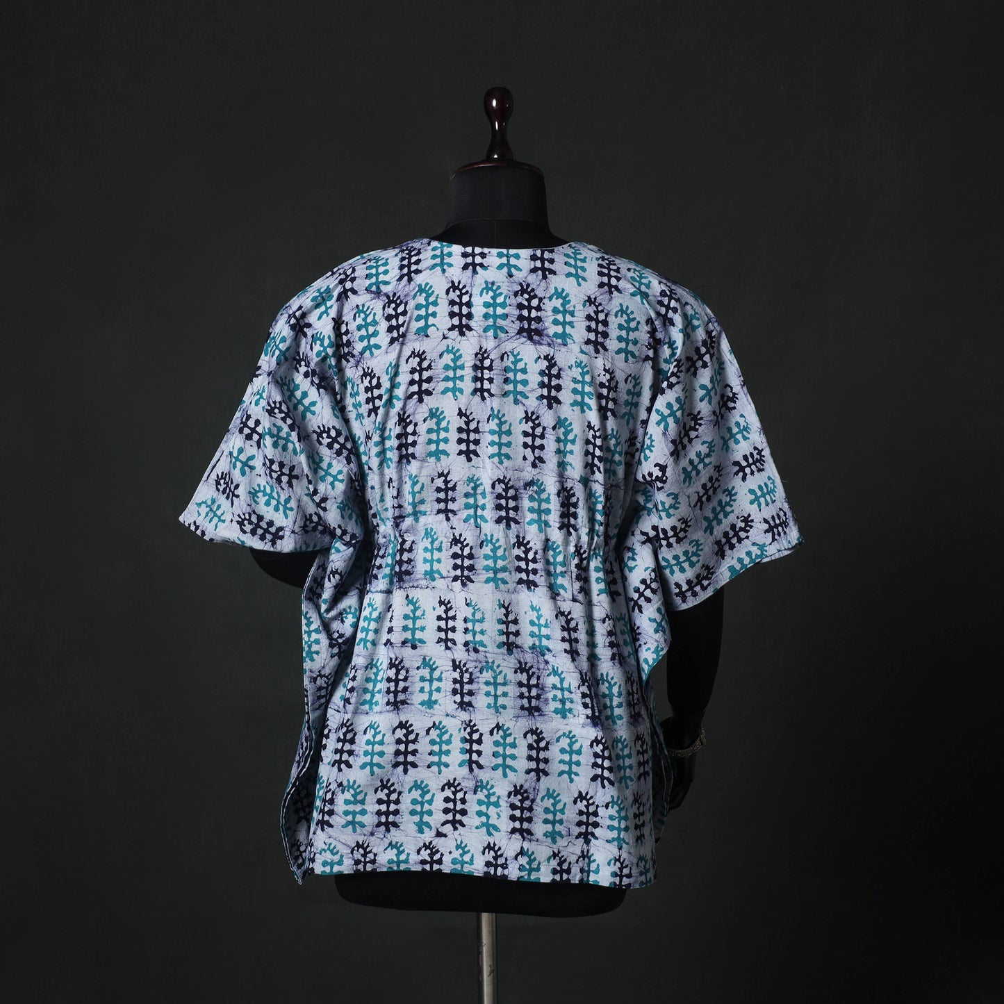 Blue - Hand Block Batik Print Cotton Kaftan (Short) 43