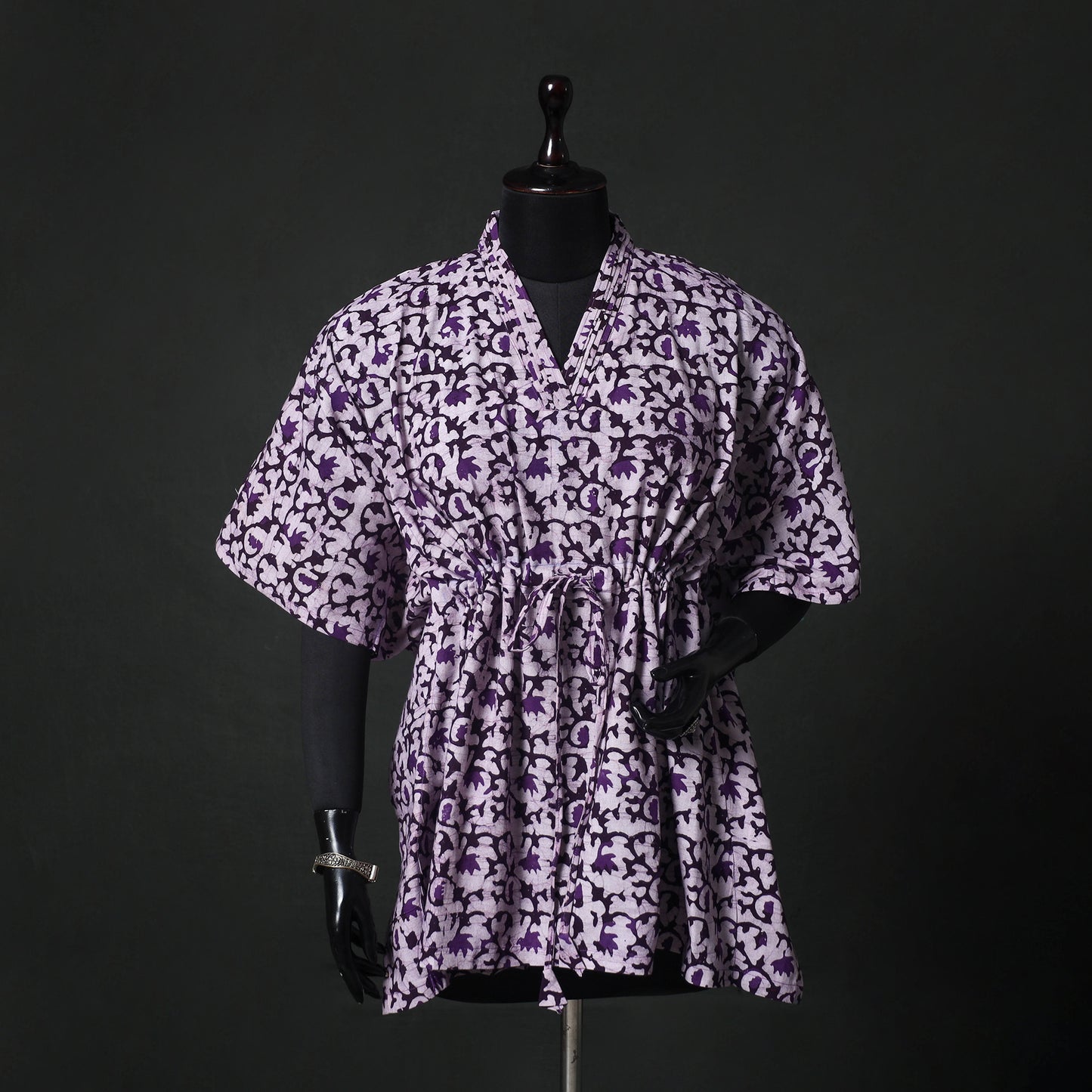 Purple - Hand Block Batik Print Cotton Kaftan (Short) 44
