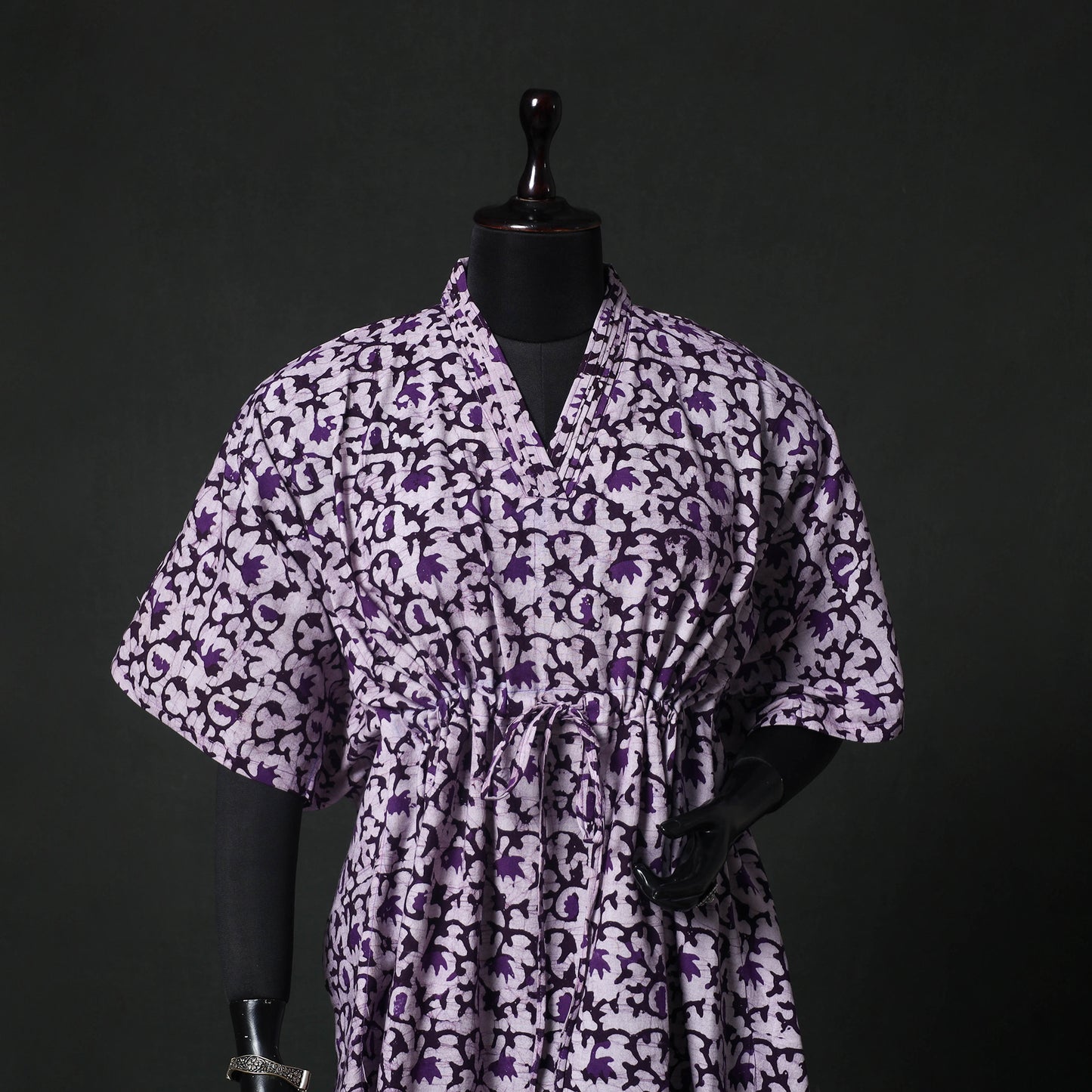 Purple - Hand Block Batik Print Cotton Kaftan (Short) 44