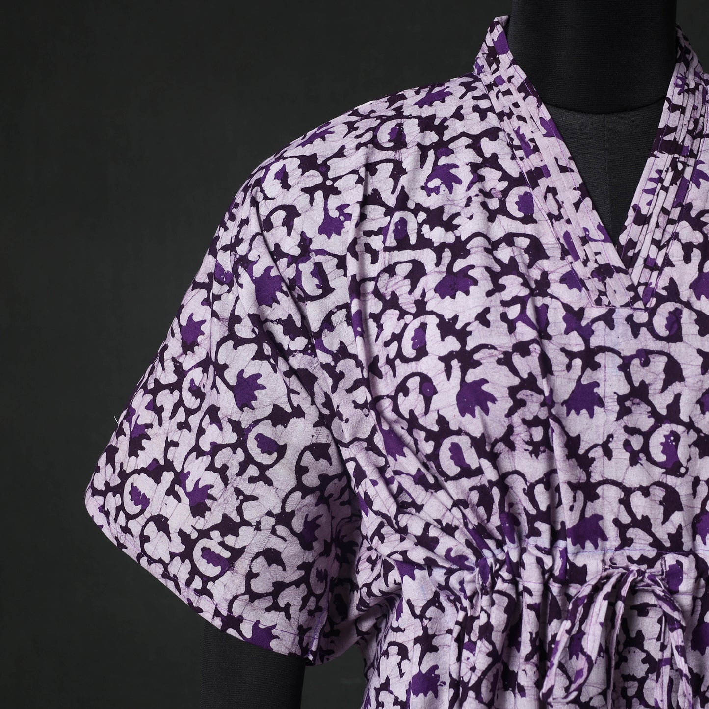 Purple - Hand Block Batik Print Cotton Kaftan (Short) 44