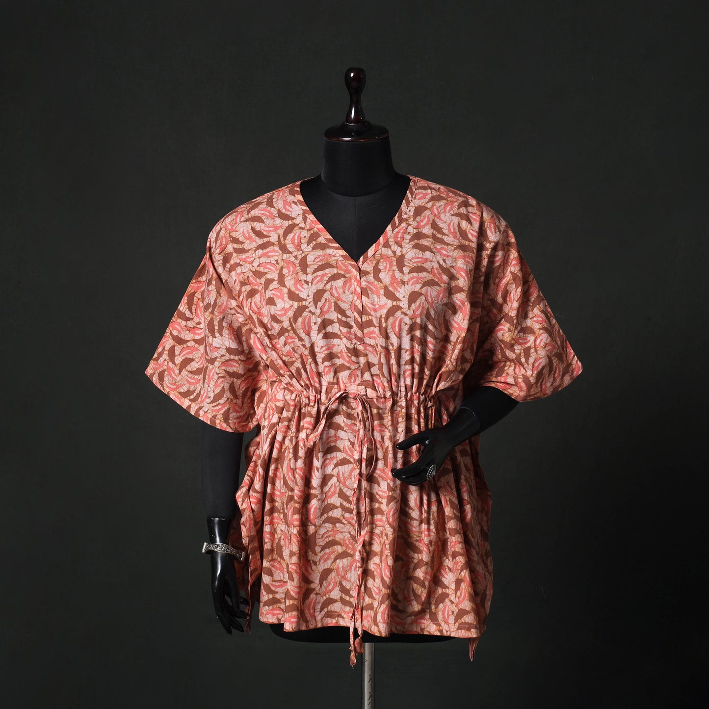 Peach - Hand Block Batik Print Cotton Kaftan (Short) 45