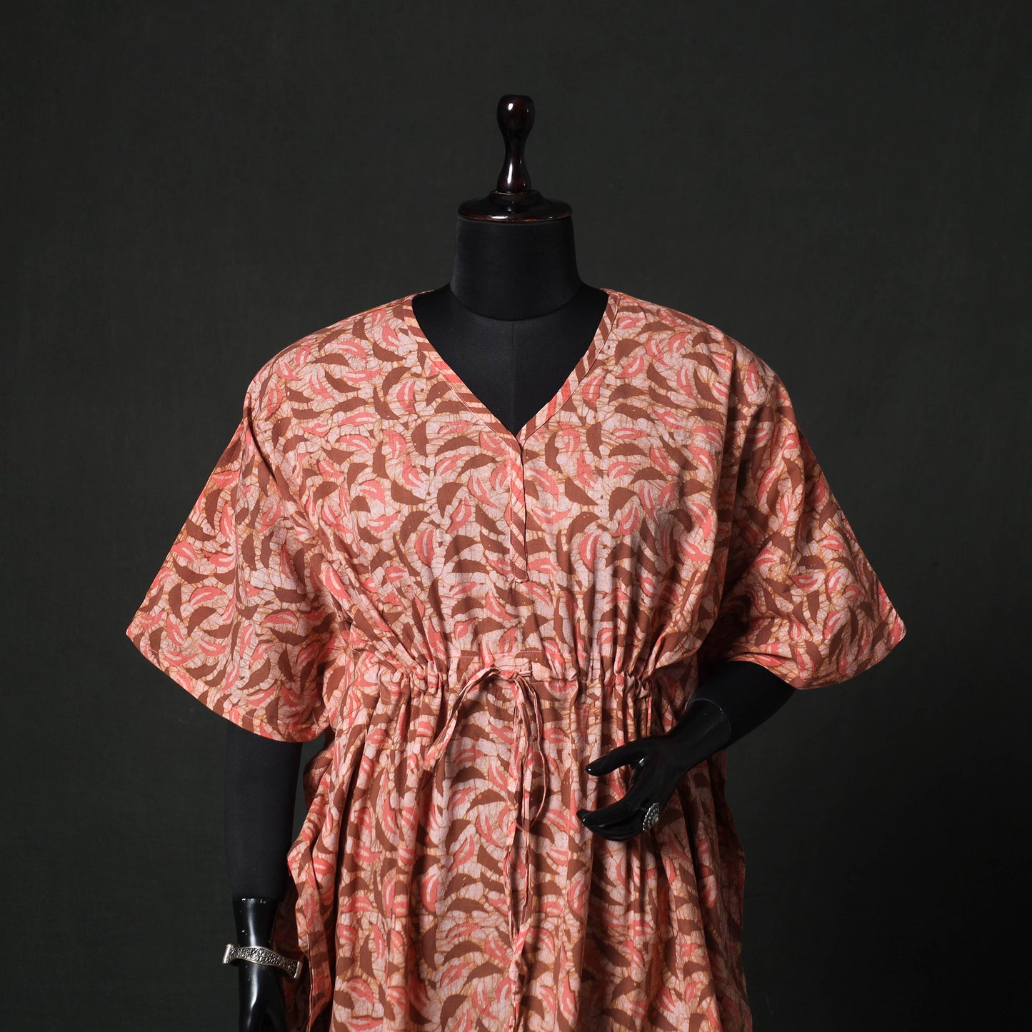 Peach - Hand Block Batik Print Cotton Kaftan (Short) 45