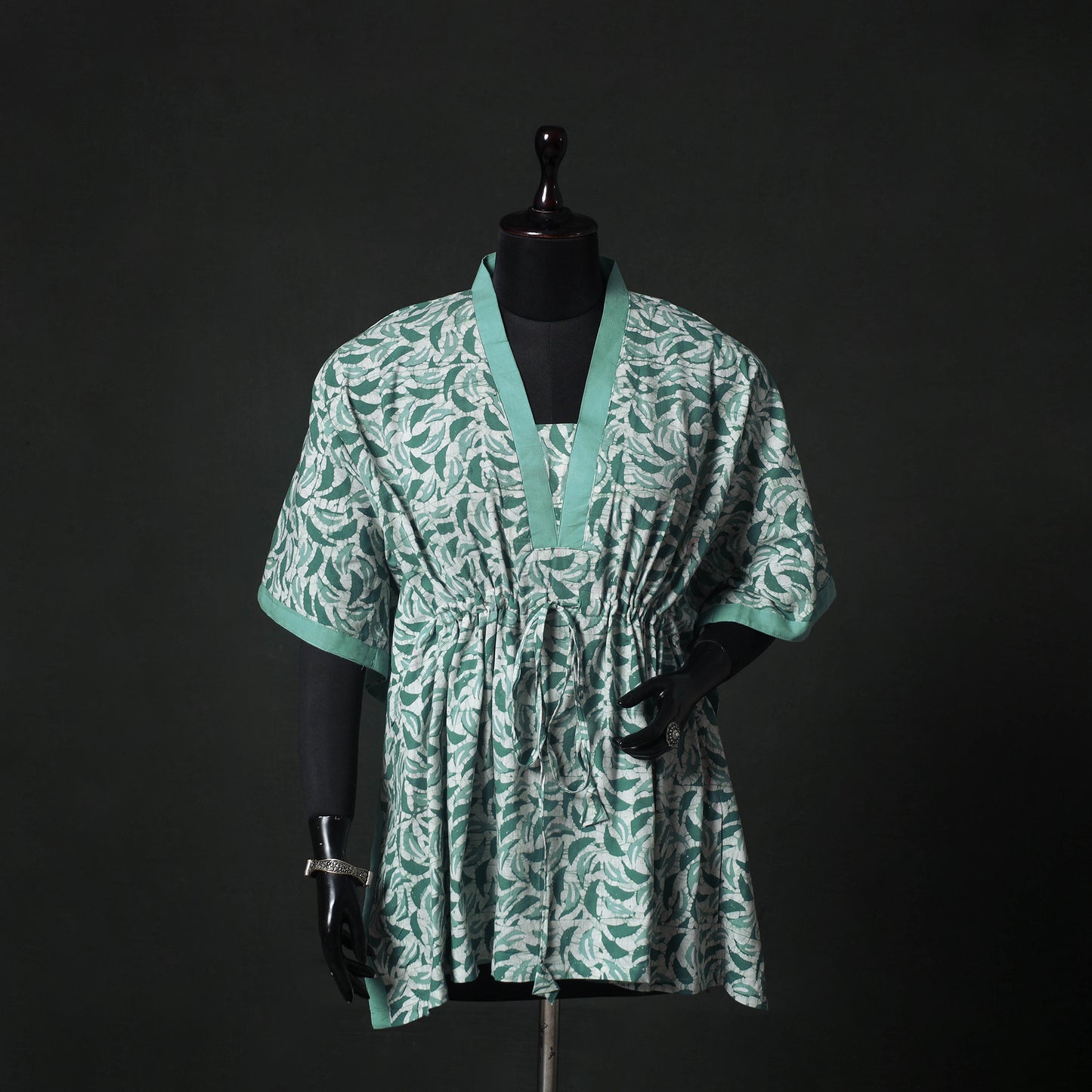 Green - Hand Block Batik Print Cotton Kaftan (Short) 47