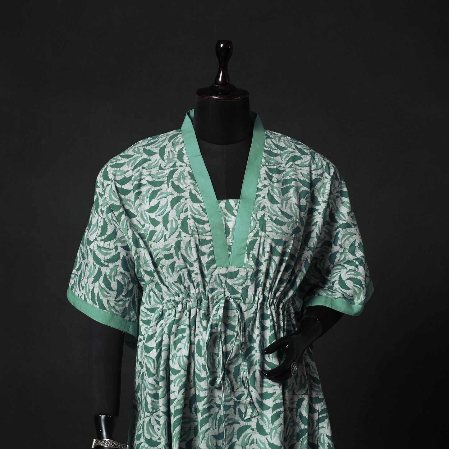 Green - Hand Block Batik Print Cotton Kaftan (Short) 47