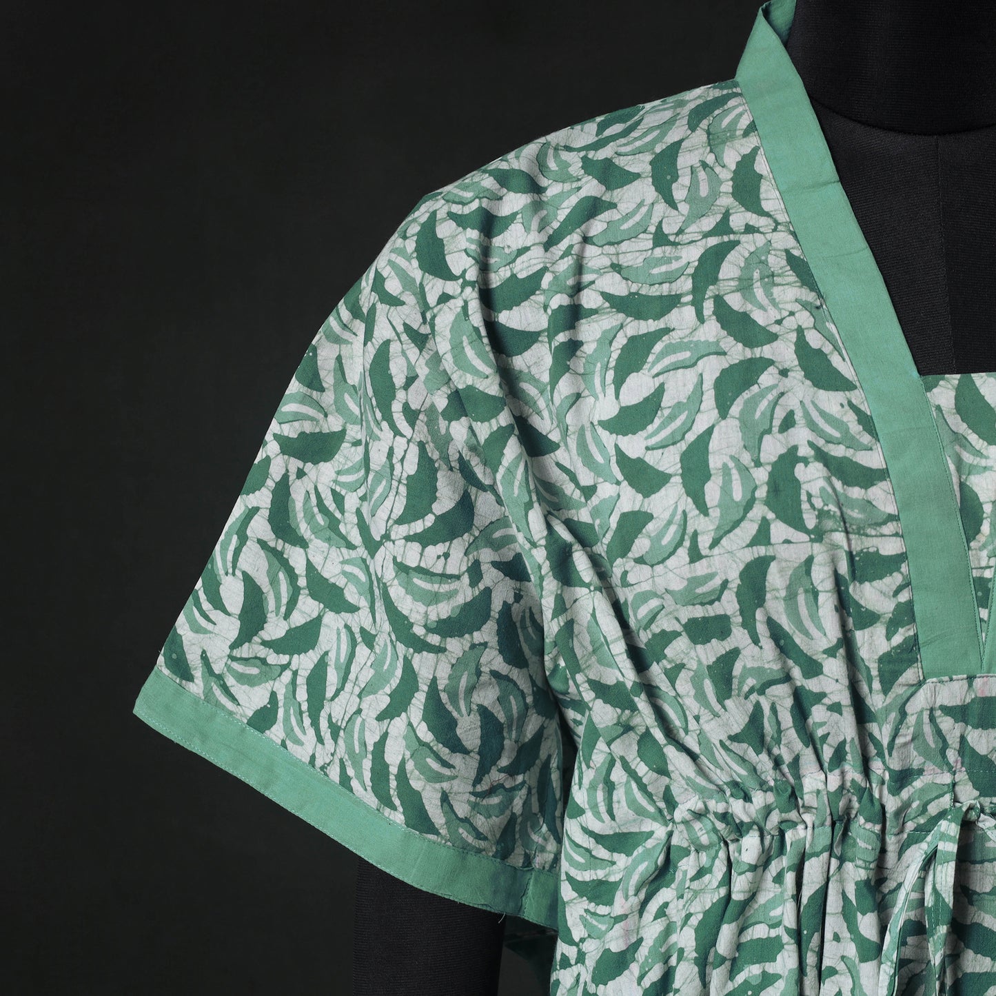 Green - Hand Block Batik Print Cotton Kaftan (Short) 47