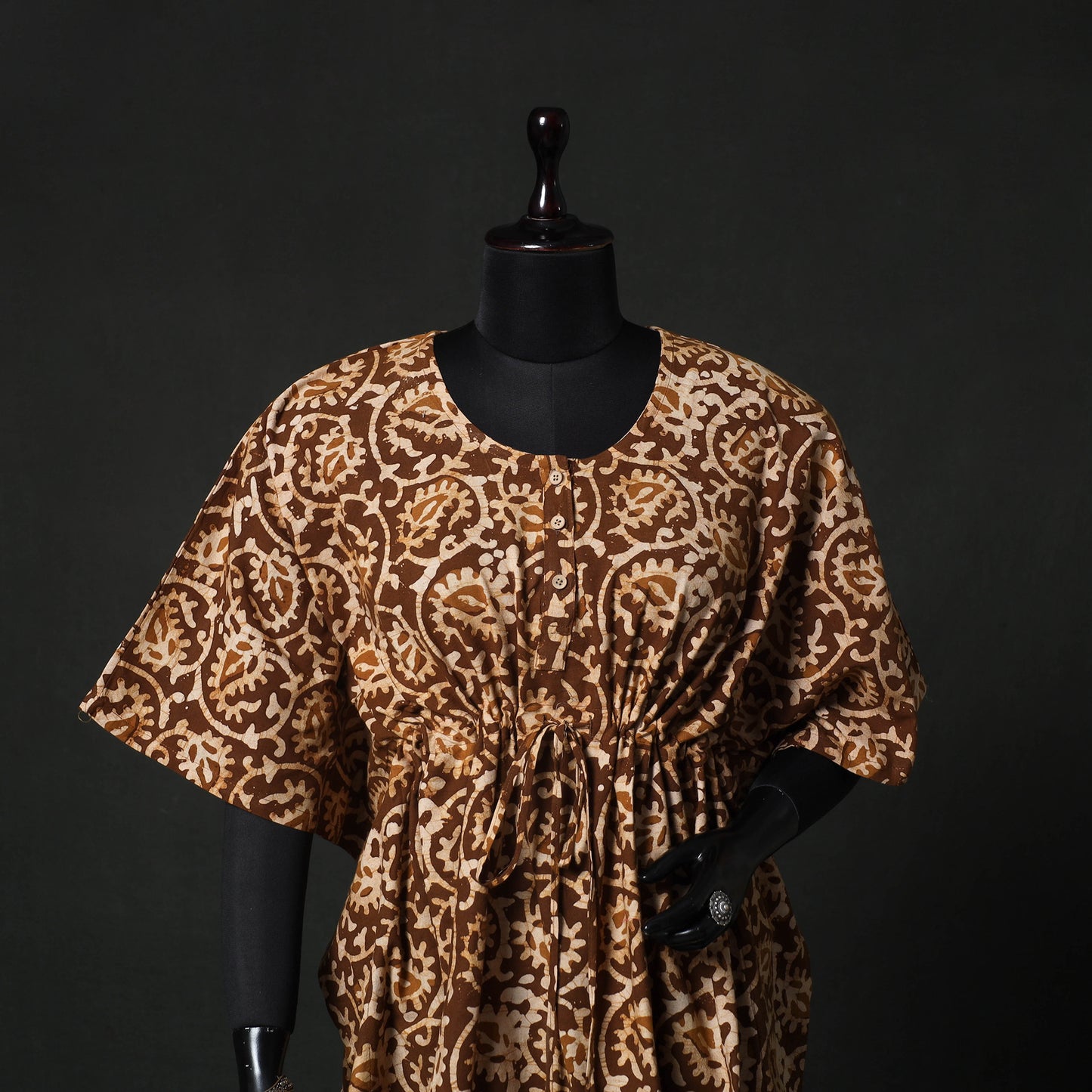 Brown - Hand Block Batik Print Cotton Kaftan (Short) 48