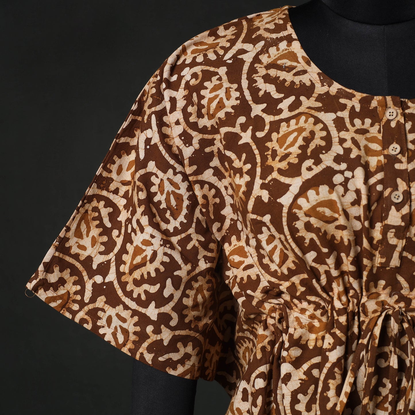Brown - Hand Block Batik Print Cotton Kaftan (Short) 48