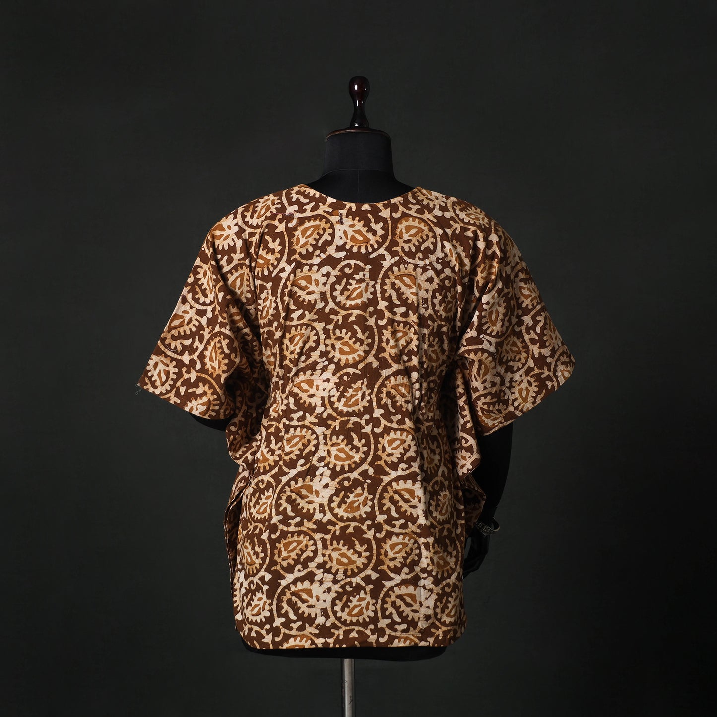 Brown - Hand Block Batik Print Cotton Kaftan (Short) 48