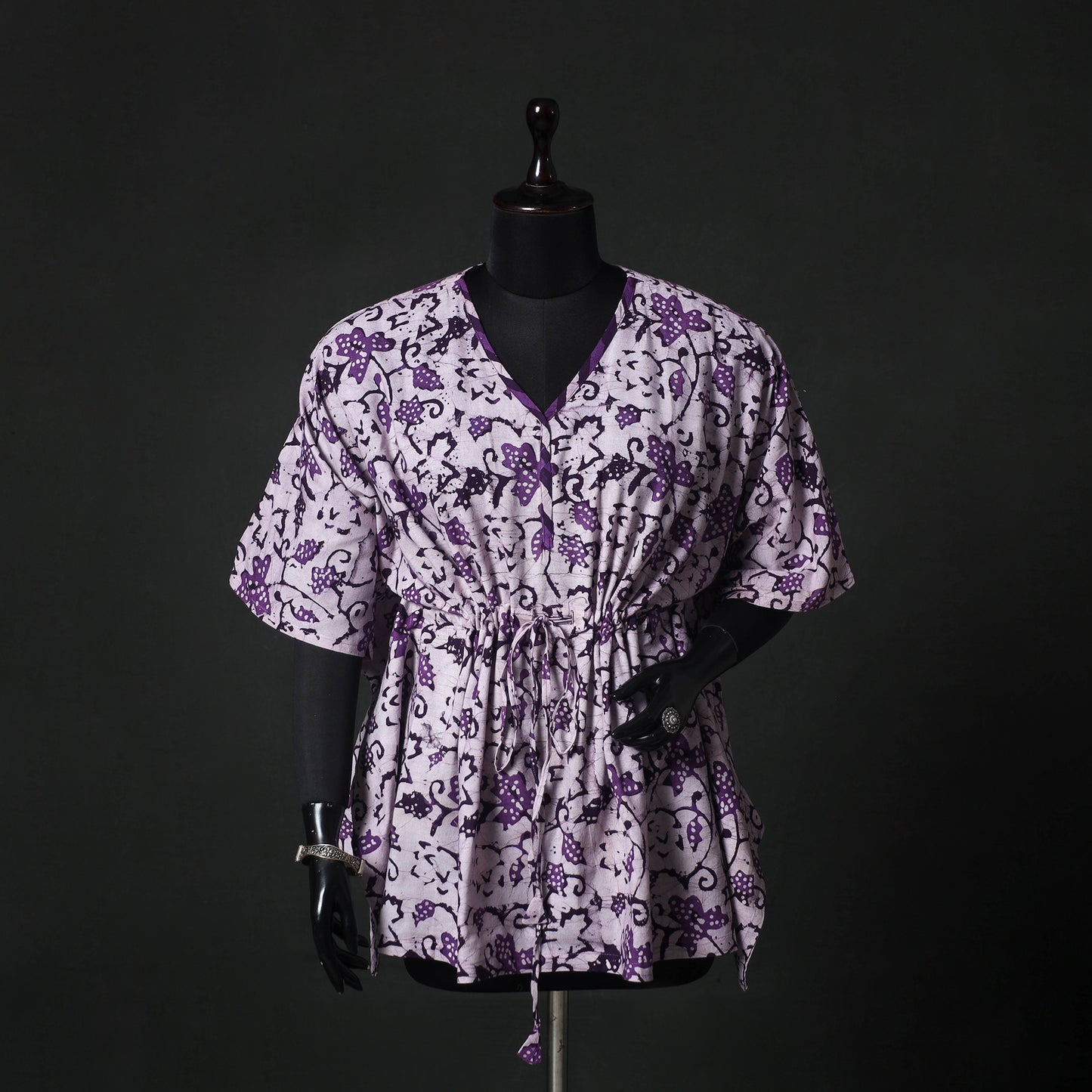 Purple - Hand Block Batik Print Cotton Kaftan (Short) 49