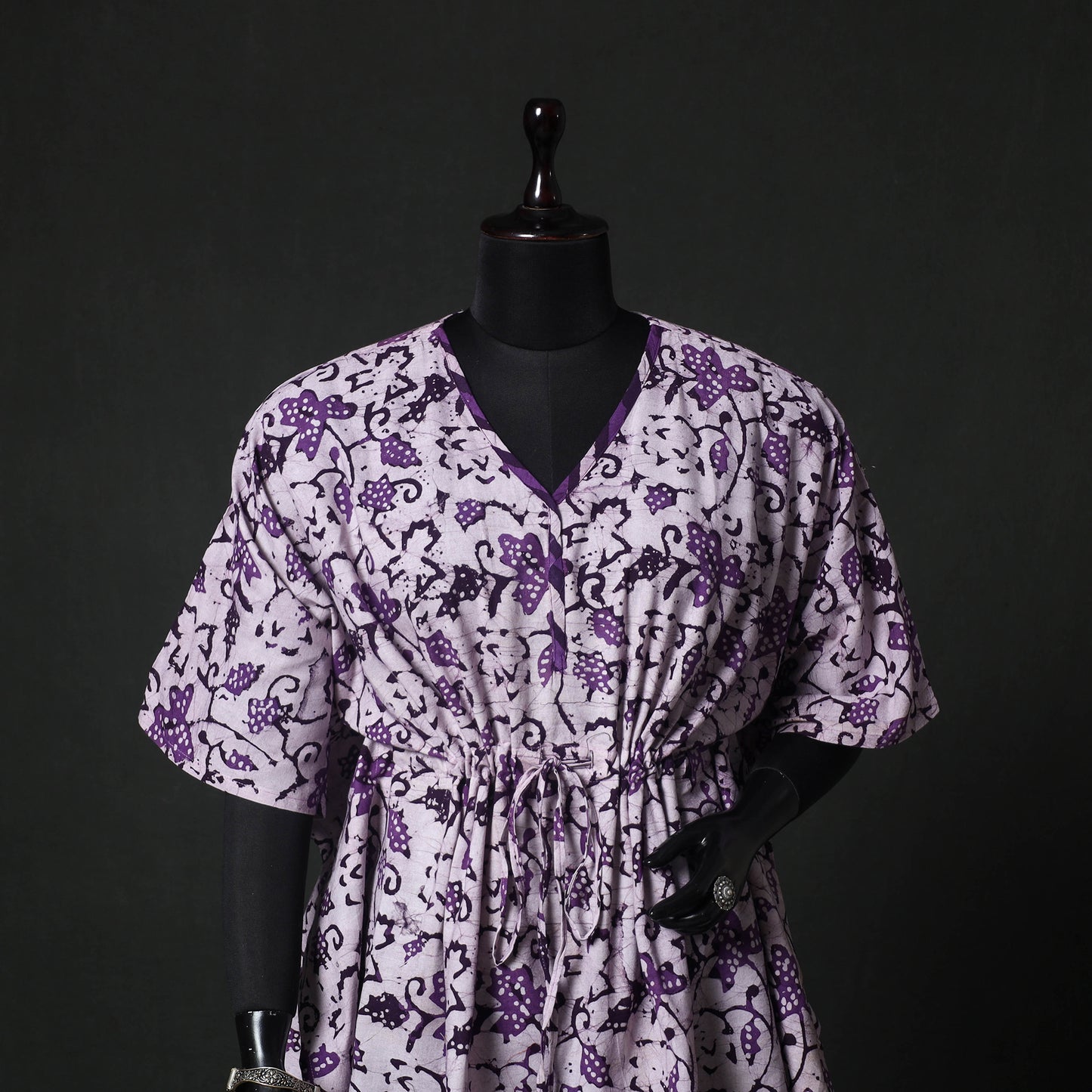 Purple - Hand Block Batik Print Cotton Kaftan (Short) 49