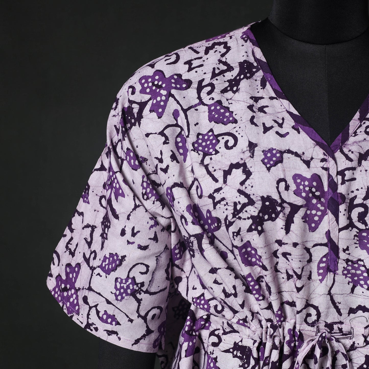 Purple - Hand Block Batik Print Cotton Kaftan (Short) 49