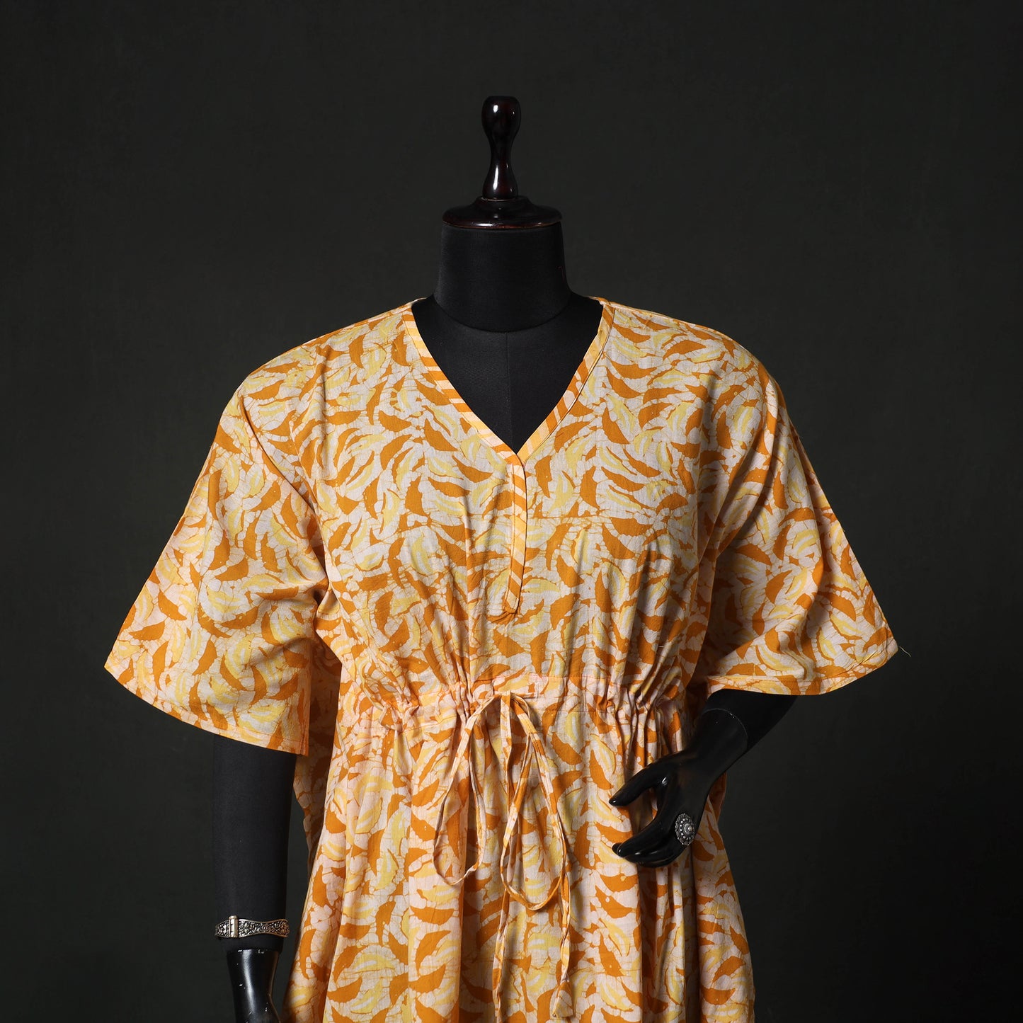 Yellow - Hand Block Batik Print Cotton Kaftan (Short) 50