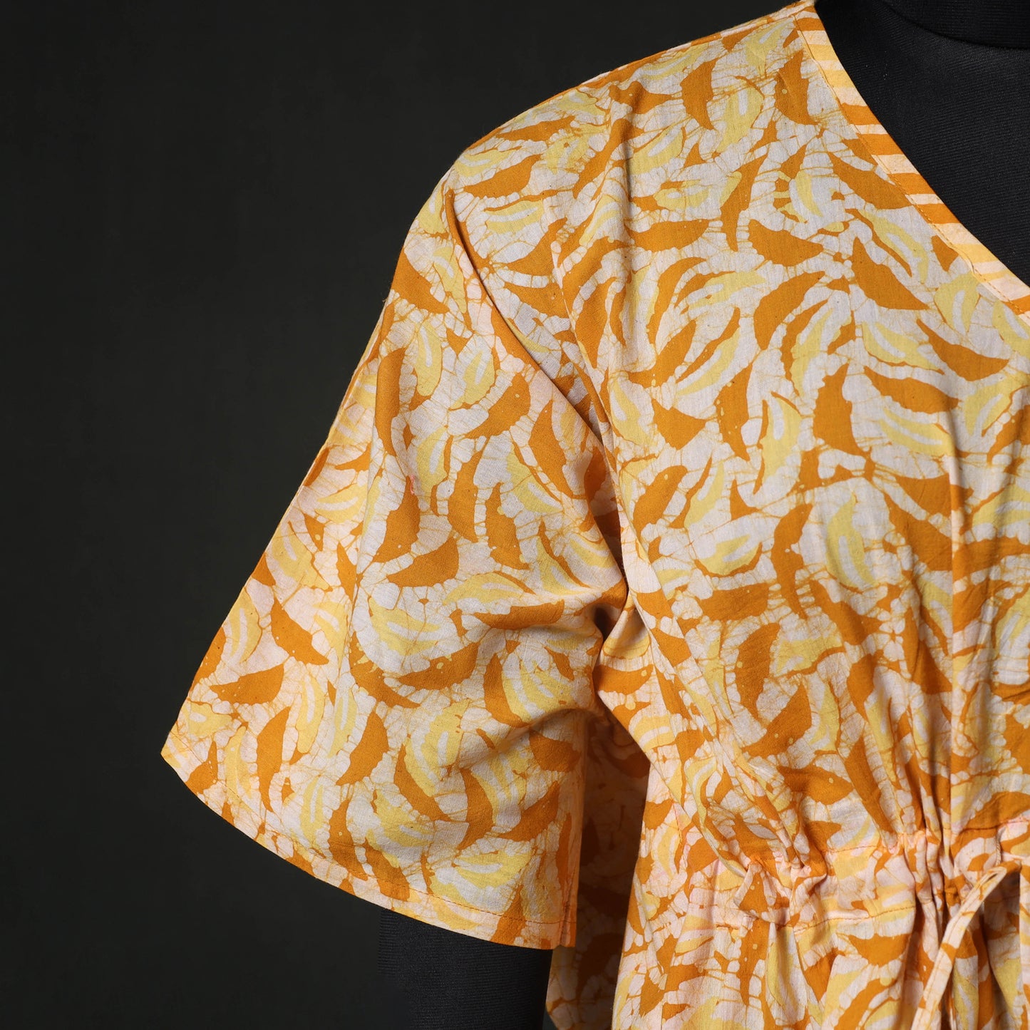 Yellow - Hand Block Batik Print Cotton Kaftan (Short) 50
