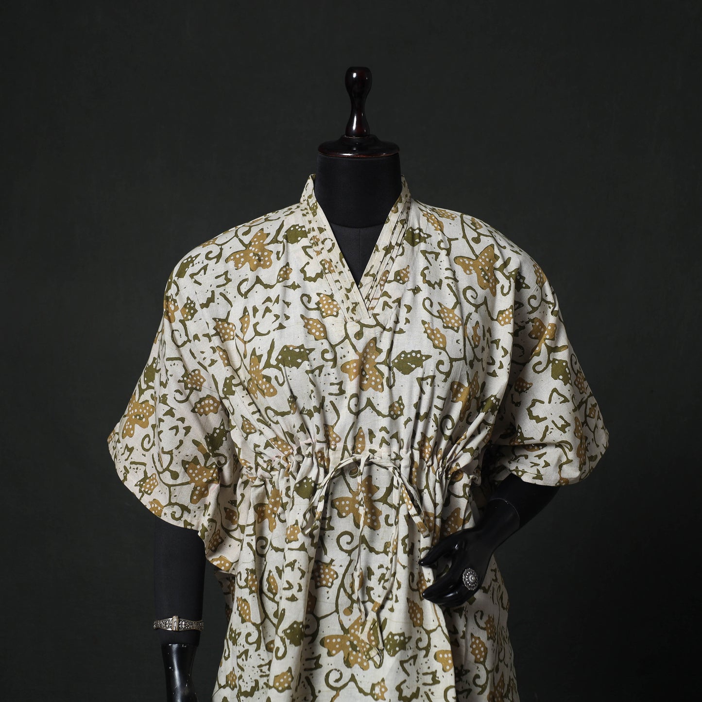 Beige - Hand Block Batik Print Cotton Kaftan (Short) 52
